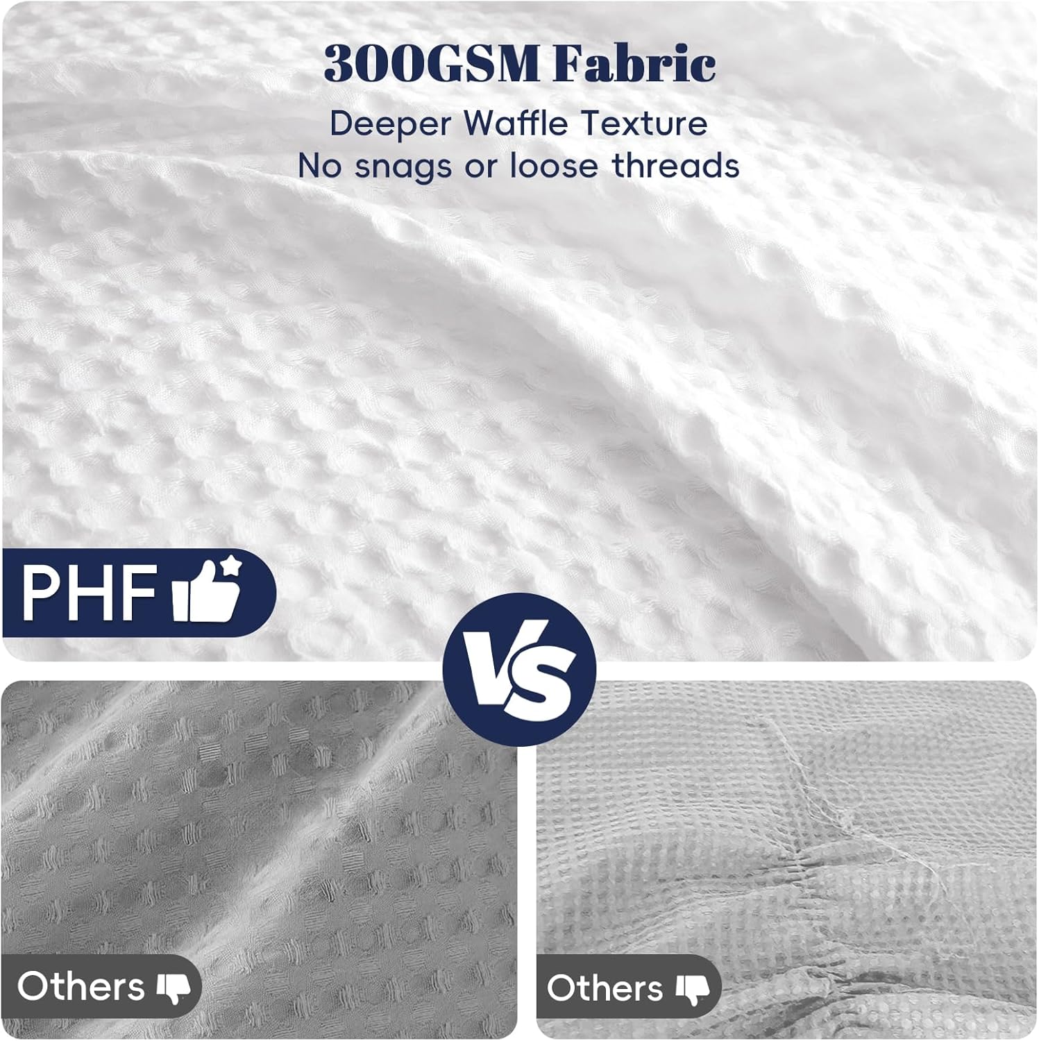 PHF Ultra Soft Waffle Weave Comforter Set Queen Size, 3 Pieces Lightweight Breathable Comfy Bedding Set, Comfy Textured 1 Comforter with 2 Pillow Shams, White - Image 4
