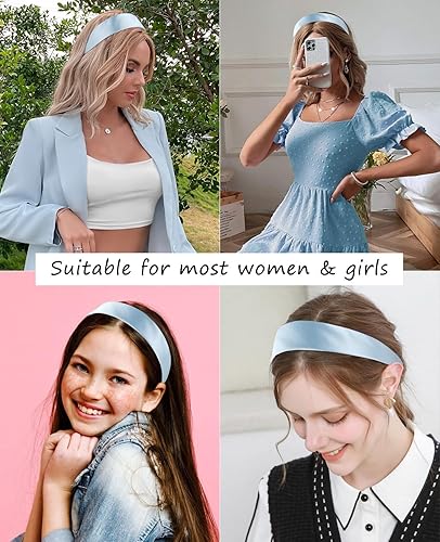 Miniatura 2 de Wecoe Diadema de satén para mujer, diadema de seda de 1.6 pulgadas de ancho, color morado oscuro, antideslizante, a la moda, banda para el cabello