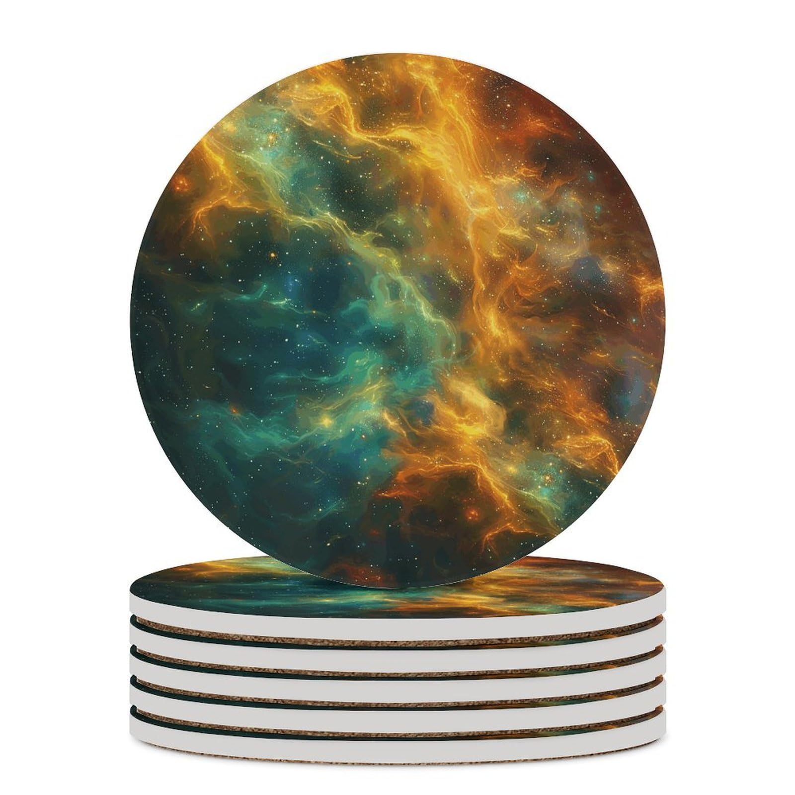 Dessous de verre en céramique lot de 6 avec liège pour table basse motif nébuleuse