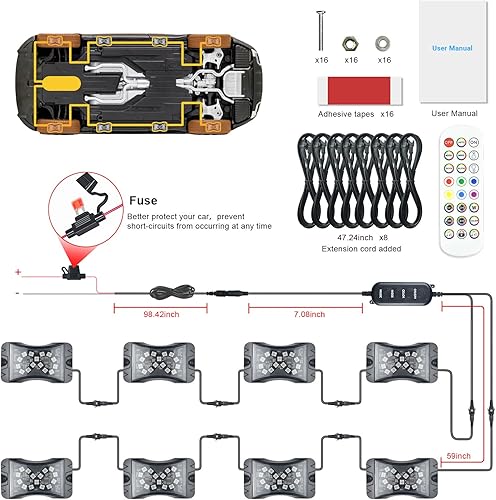 Miniatura 6 de RGB LED Rock Lights Kit, Upgraded 210 Degrees Wide Angle Multicolor Chasing Underglow Neon Lighting Kit, Music Sync, 8Pcs 024007 0