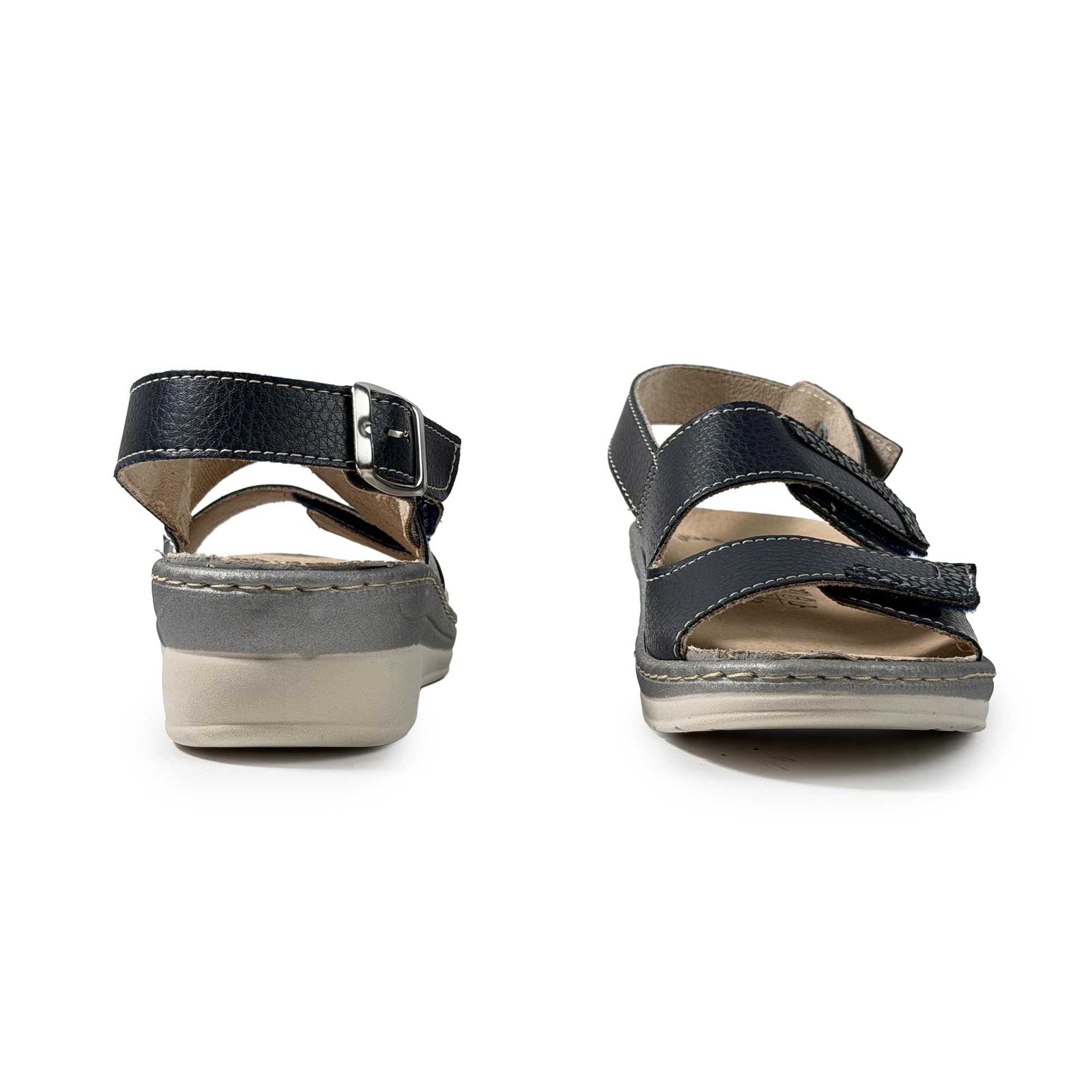 JOMIX Sandalias Mujer Cómodas con Cierre Ajustable Sandalias Ortopédicas Mujer Plantilla Extraíble de Piel Cuña Baja Antideslizante para Pies Anchos Verano Caminar