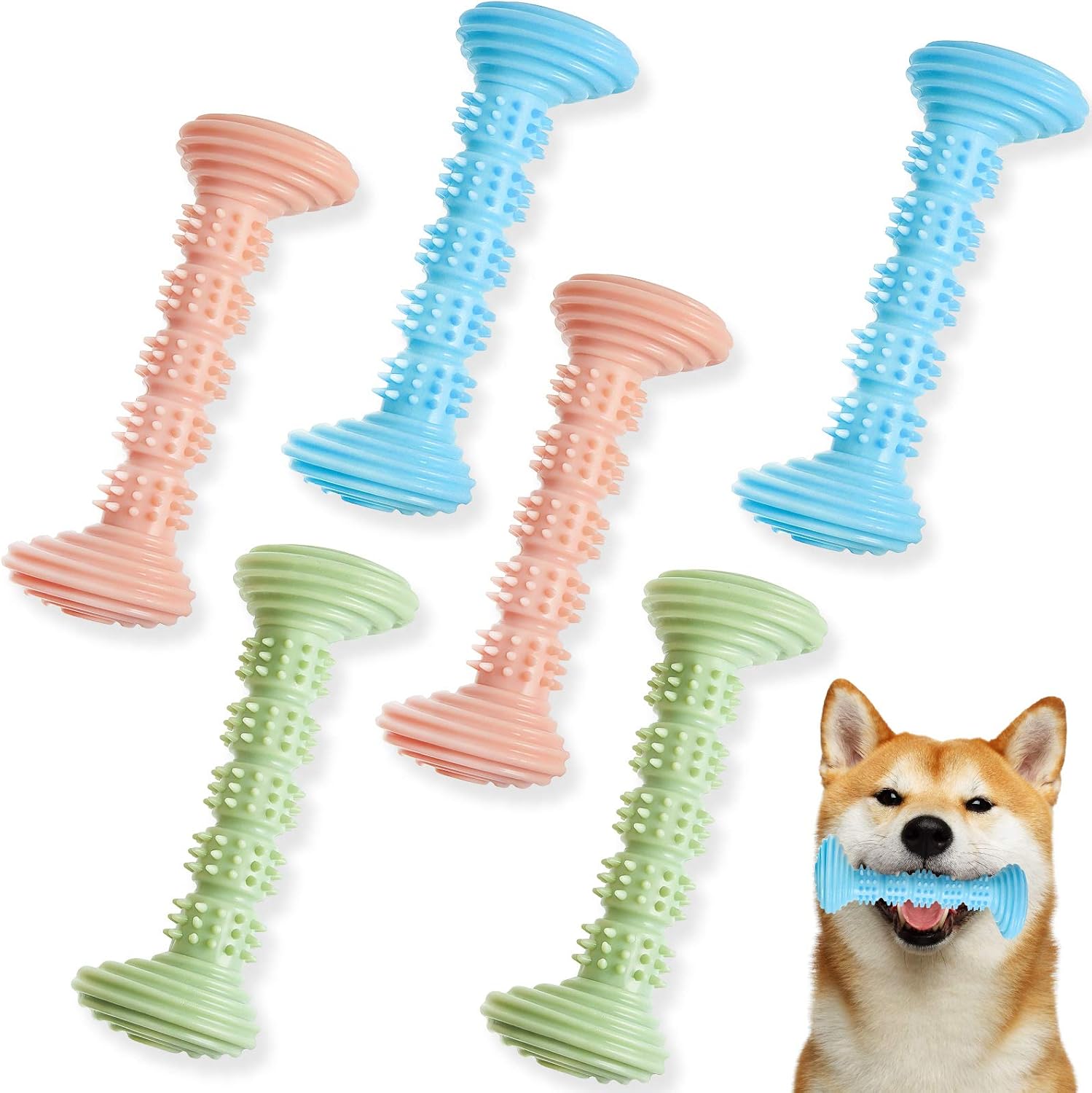 6 Pieces Dog Toothbrush Chew Toy Puppy Teething Chew Toy Soothing Flexible Dog Chew Toy Dental Cleaning for Puppies, Small and Medium…