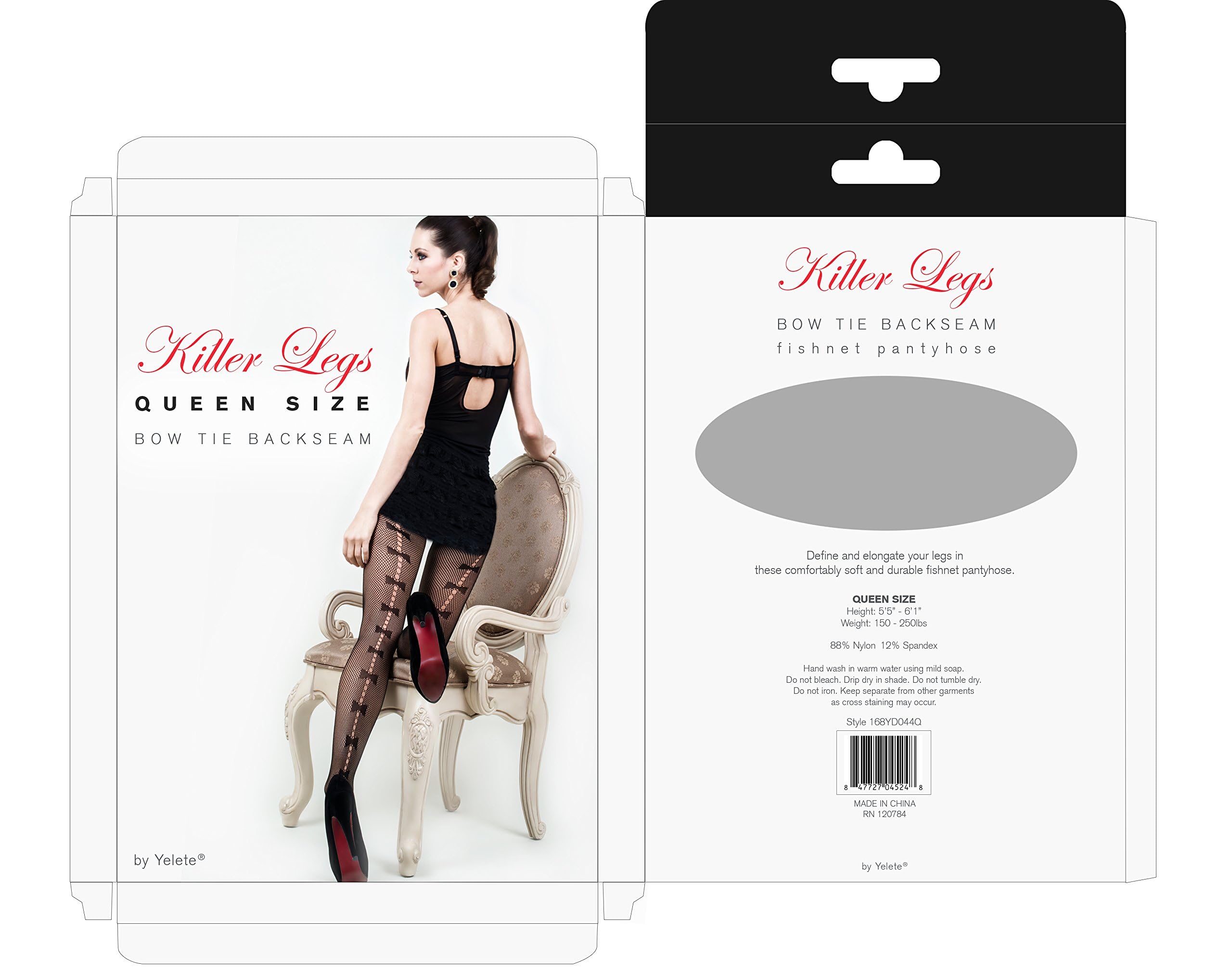 ICONOFLASH Women's Patterned Fishnet Stocking Tights: One Size Back Seam Bow Ties