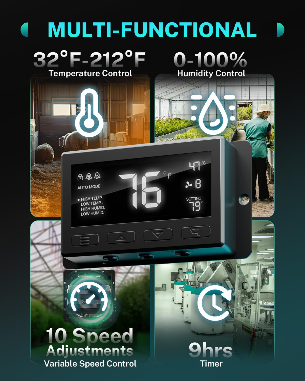 HG Power Ventilatore di scarico da 300 mm con controllo della temperatura e dell'umidità, intelligente industriale da parete, 1650 m³/h, per cantina, garage, cucina, serre