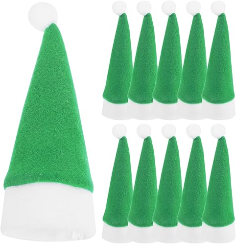 Angoily 10 piezas de mini sombreros de Papá Noel de Navidad, soportes para cubiertos con bolsillos, tapas de botellas de vino, tapas de piruleta