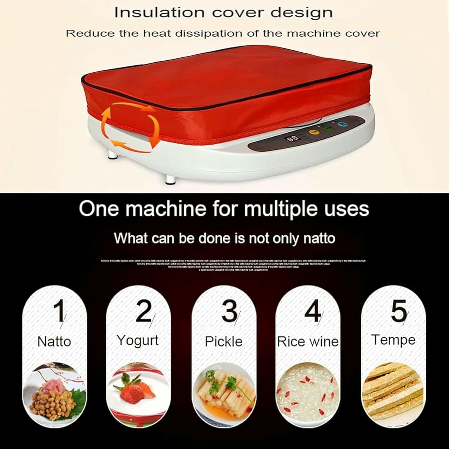 Electric Natto Maker, Home DIY Yoghourt Container Constant Temperature Yogurt Natto Fermentation Machine Rice Wine Maker, with Smart Panel Control, Adjustable Temperature~/