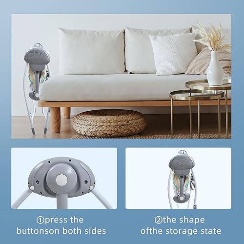 Miniatura 6 de Cómodo columpio portátil para bebé, cómoda mecedora con música relajante, plegable, diseño biónico, se pliega fácilmente, barra de juguetes