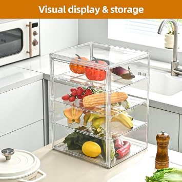 Pastry Display Case,4-Tier Adjustable Clear Bread Storage with Magnetic Door,Bread Box for Kitchen Countertop,15.7x11.8x9.8xinch (4 Tier-1 Pack)