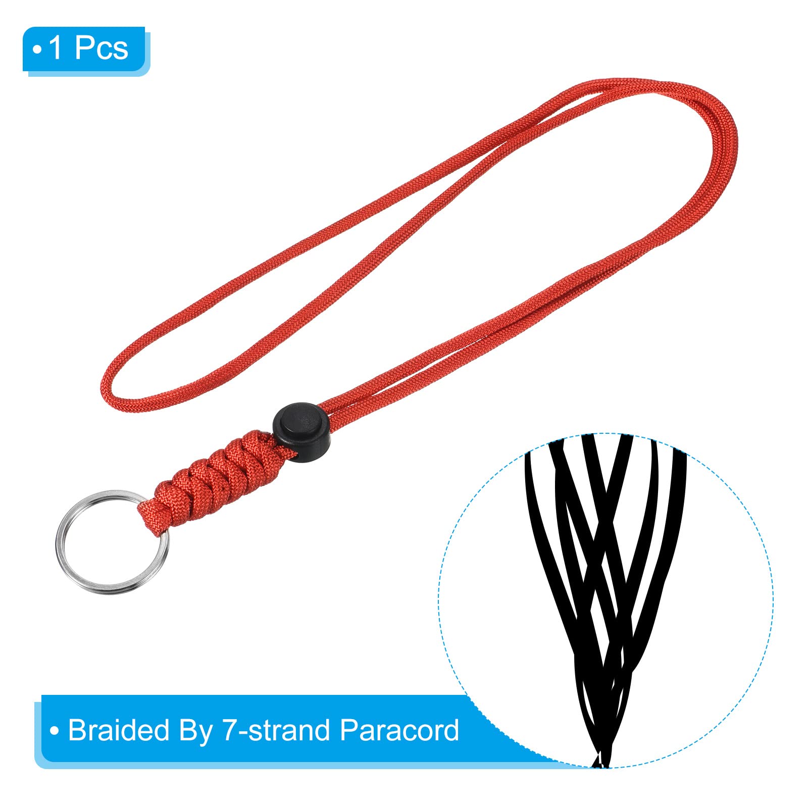 PATIKIL Paracord Lanyard with Keyring 18 Inch, Necklace Keychain Cord Metal Hook Strap for Keys Whistle ID Card Badge Holder Red - Image 3