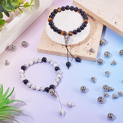 Miniatura 2 de Craftdady 10 juegos de cuentas de gurú de plata tibetana Buda Mala oración cuentas casquillo para hacer collares y joyas