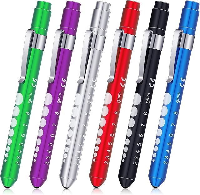 Penlight for Nurses Pen Torch Light Reusable LED Penlight with Pupil Gauge Nurses Pin Light for Torch Nurse Students Doctors with Pocket Clip (Basic Colors,6 Pieces)