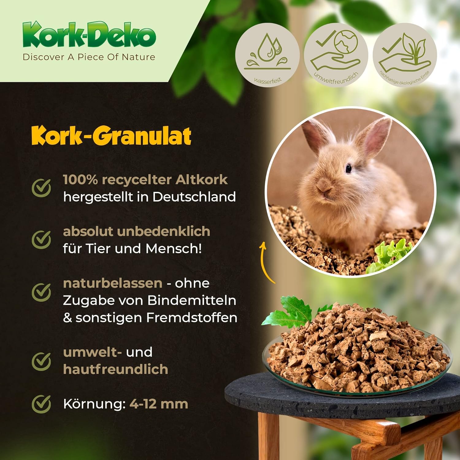 100 Liter grobes Korkgranulat | Kork-Granulat 3-12 mm | im 100L Papiersack | hergestellt aus recycelten Naturkorken | Verarbeitung in einem sozialen Unternehmen