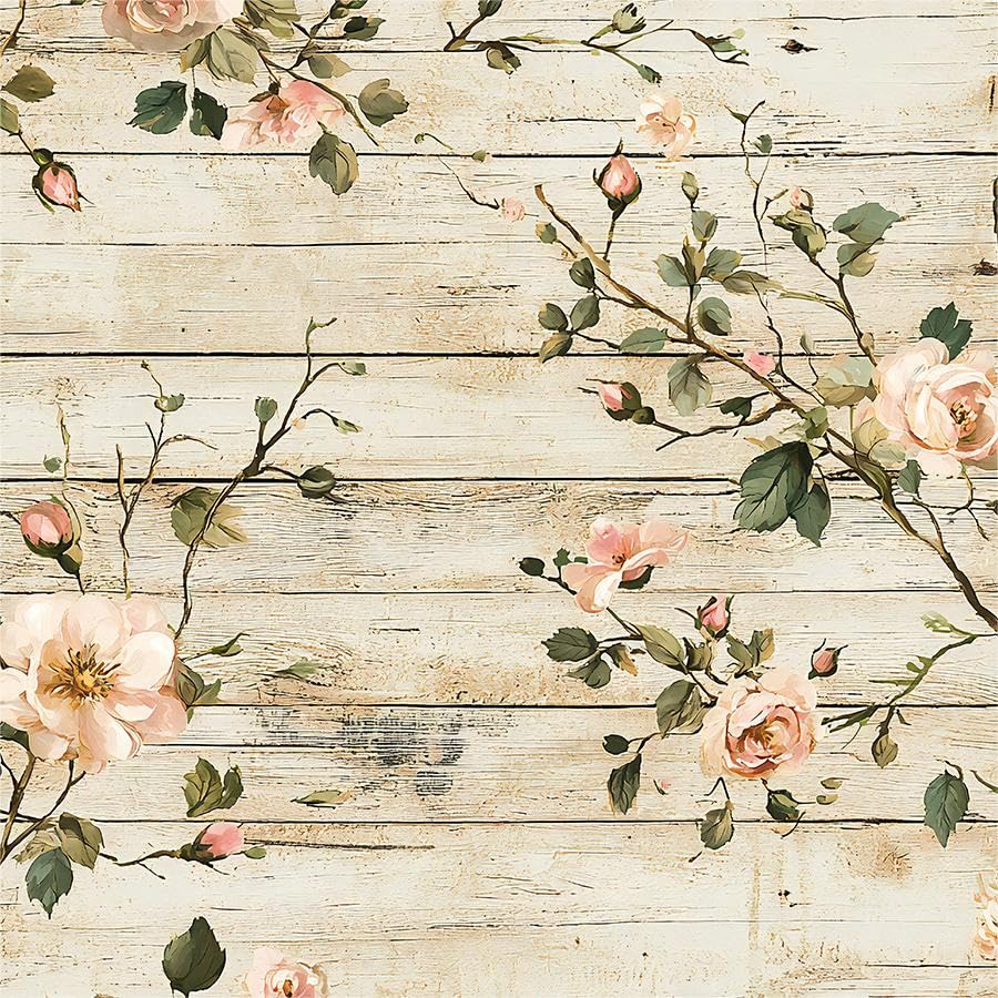 Rustic Wood Pink Wildflower Vine Rose Flower Peel and Stick Wallpaper Contact Paper Vintage Vinyl Stick on Wall Paper for Bedroom Bathroom Kitchen