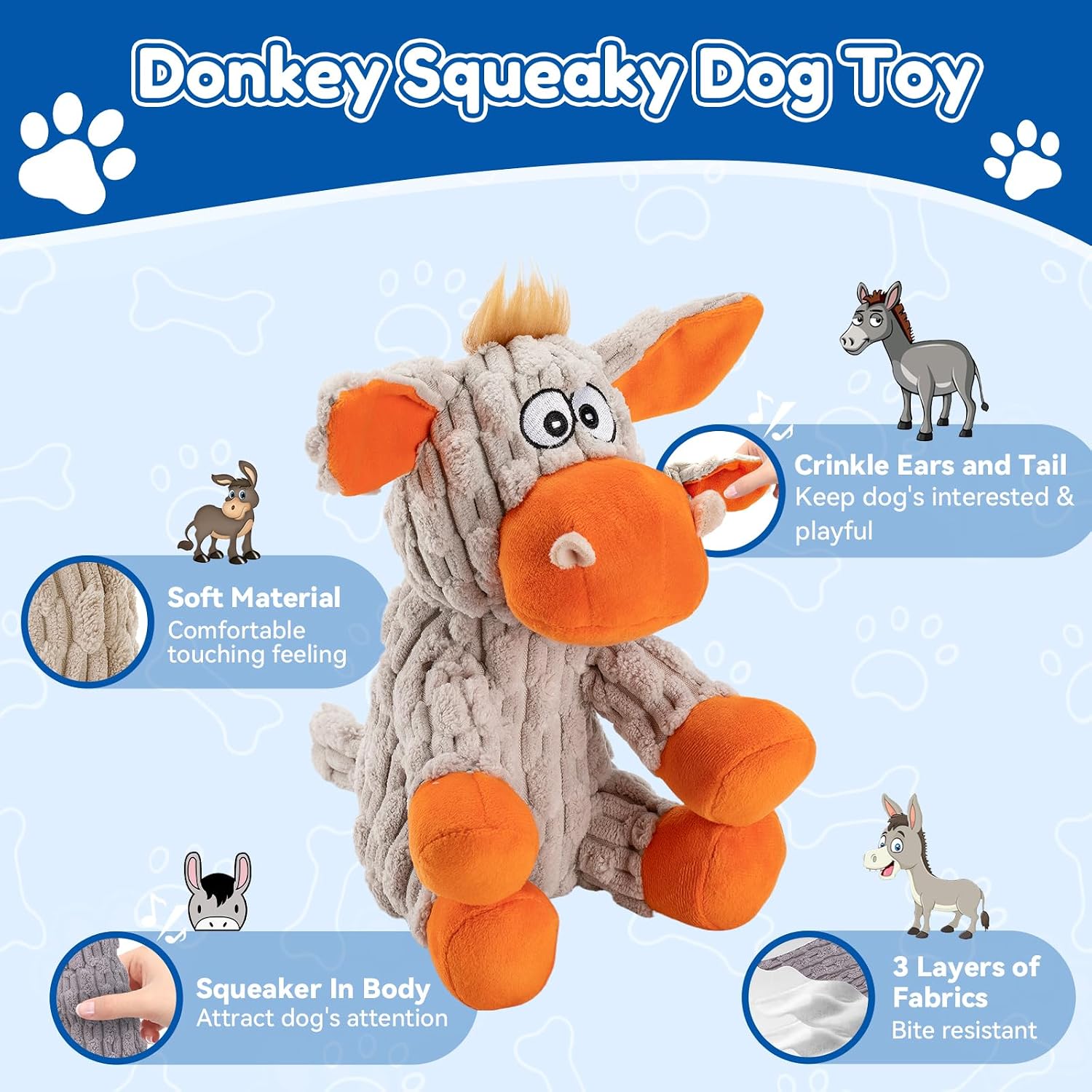  Squeaky Dog Toys, Tough Chew Toys for Dogs, Crinkle Interactive Squeaky Stuffed Dog Toy for Small Medium Large Breeds, Plush Dog Toy to Keep Them Busy, Pet Toys for Dogs thumbnail