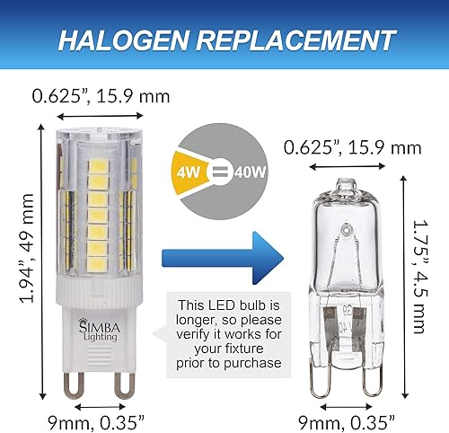 Miniatura 6 de Simba Lighting Bombilla LED G9 de 4 vatios T4 de 40 vatios de repuesto halógena JCD con base bi-pin para colgantes, luces de techo, lámpara de