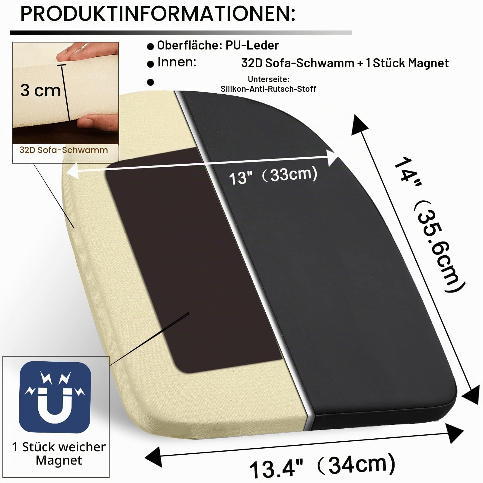 BUYUE Metall-Stuhlkissen mit Magnet-Satz von 4, Luxus PU-Leder wasserdicht Anti-Rutsch-Sitzpolster für Küche Cafe Essen Bistro stapelbar Stühle (U-Form, dunkelgrau, 4)