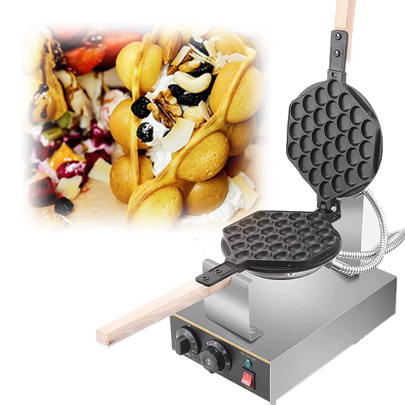 HTTGDGDH Household Egg Roll Machine, Commercial Electric Bubbles Waffle Maker With 50~250℃ Adjustable Temperature, Diy Ice Cream Cone Machine For Snack Shop, Cafes,