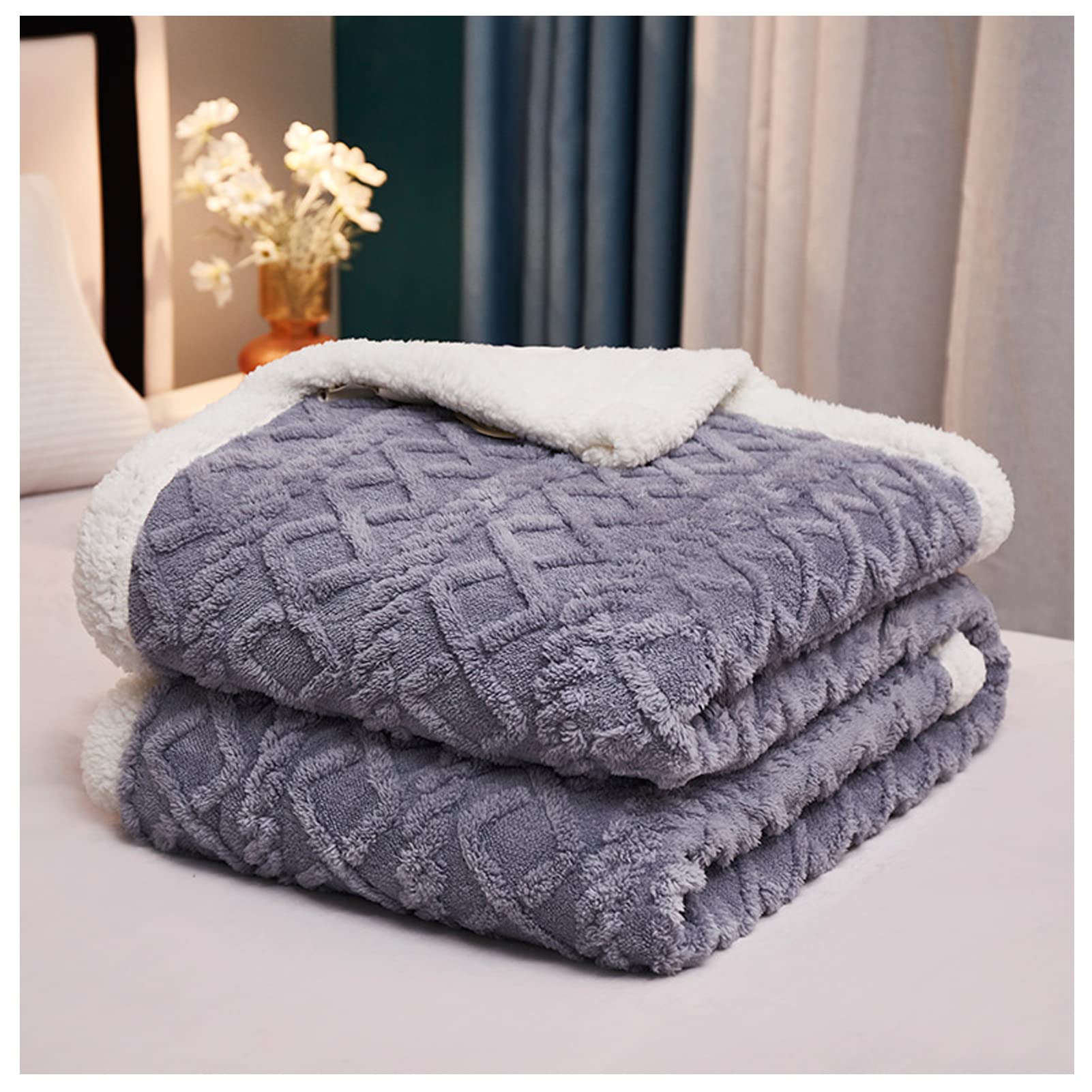 REOTELSherpa Blanket Warm Blankets for Winter, Couch Blanket Lightweight Warm Blanket, Super Soft Fuzzy Flannel/Fleece Thick Reversible Velvet Plush Warm Blankets,Blue,60"X80"1.8kg