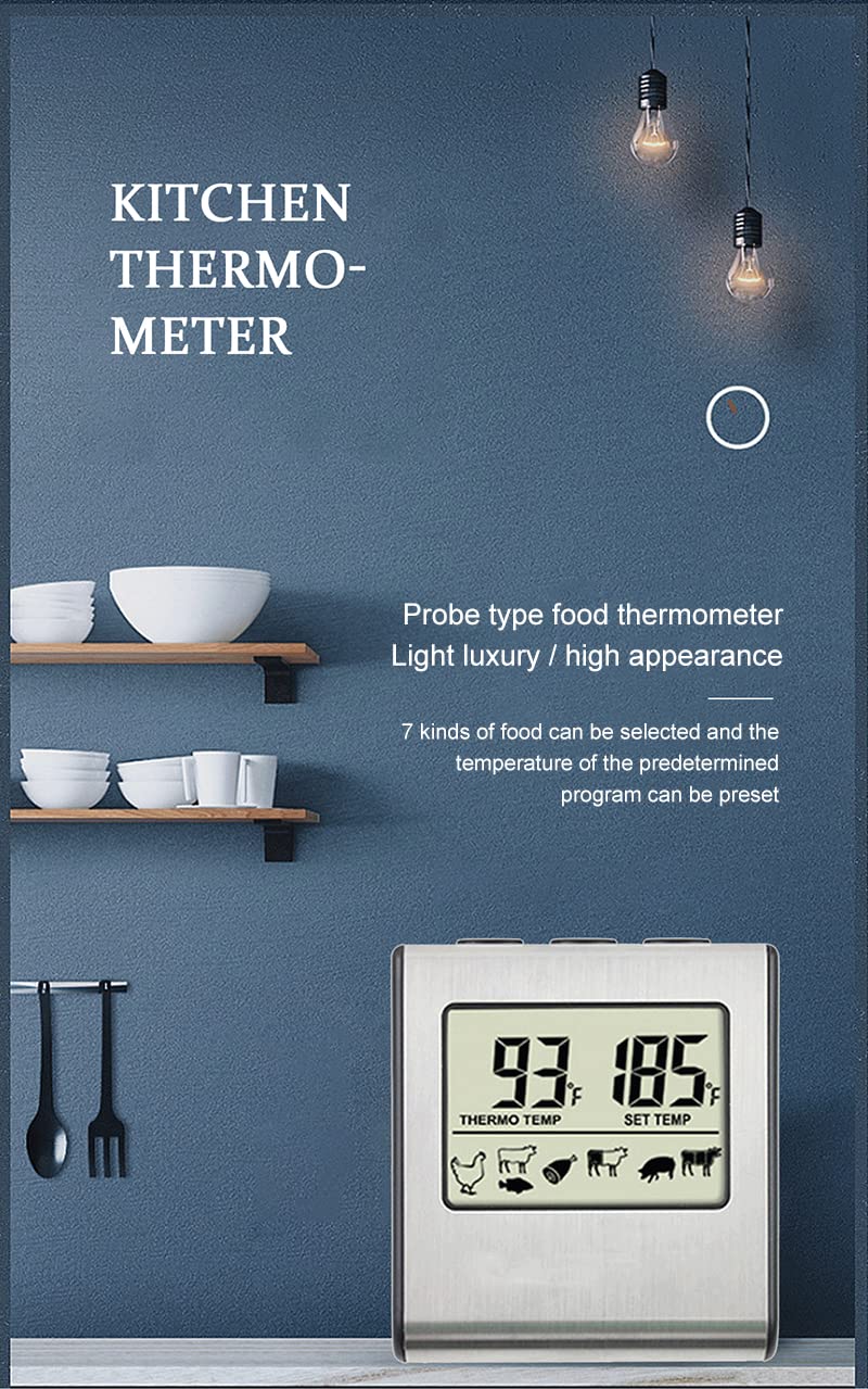 review FENGCHUANG Wireless Meat Thermometer, Digital Cooking Thermometer, Kitchen Barbecue Probe, Instant Read Meat Thermometer for Kitchen, Food Cooking, Grill, BBQ,