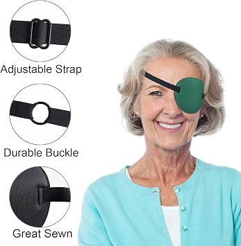 Eye Patch, 2PCS 3D Adjustable Eyepatch, Medical Eye Patches for Right or Left Eye, Amblyopia Lazy Eye Patches for Adults, Green