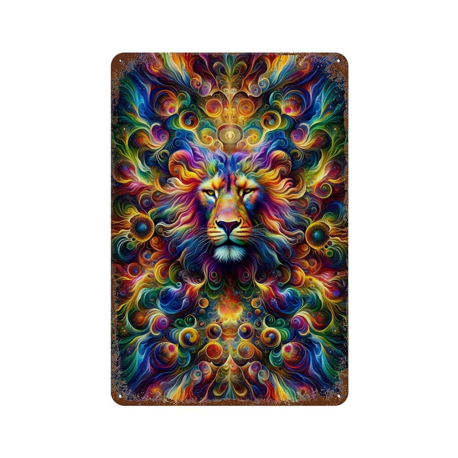Garage Style Lion Art Print Distressed Metal Wall Sign 11.8"x7.9", Rustic Home Decor for Bar And Workshop
