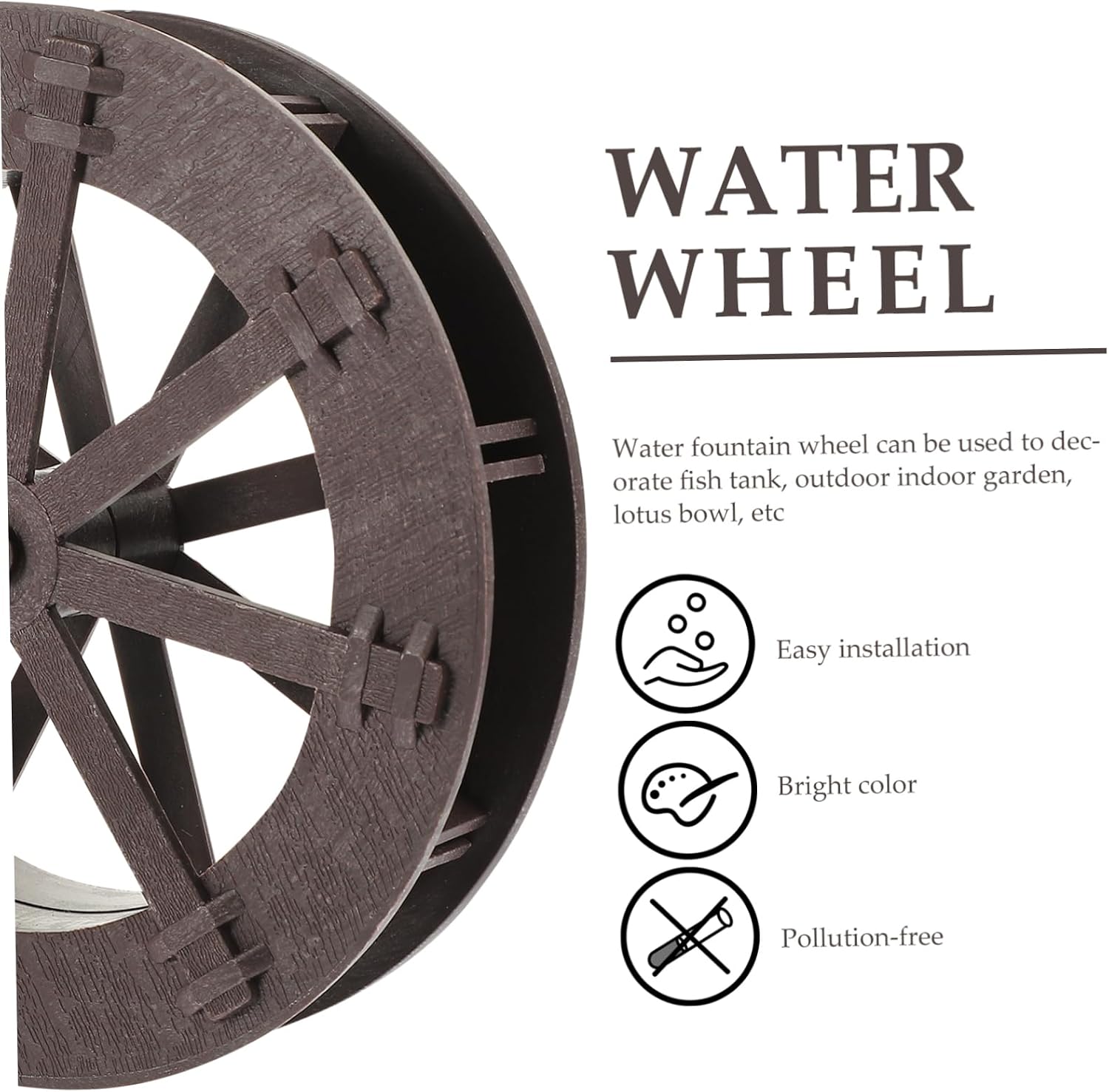 Zerodeko DIY Fengshui Water Wheel Fountain Replacement with Axle Brown Plastic Rotating Wheel for Tabletop Micro Landscape Zen Garden Home and Office Decor Easy to Install Photo Prop