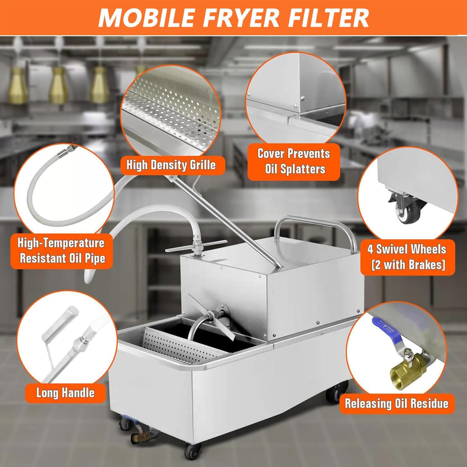 Máquina de Filtro for freidora móvil, Sistema de Filtro de Aceite for freír, Bomba y Manguera for Filtro de Aceite de Cocina, Filtro de Aceite móvil Comercial con Drenaje, for restaurantes