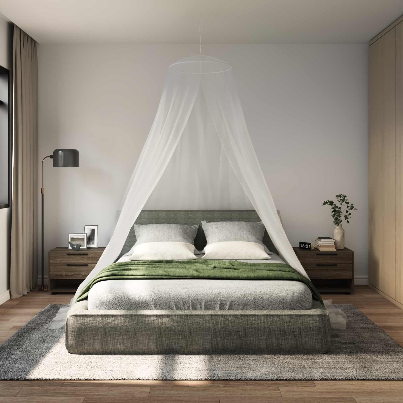 Moskito-Netz für das Bett 3er Set, 156 Mesh weiß, ⌀56 x 220 cm, Polyester, Fliegengitter Mückennetz Bettnetz für Schlafzimmer, Camping und Reisebett
