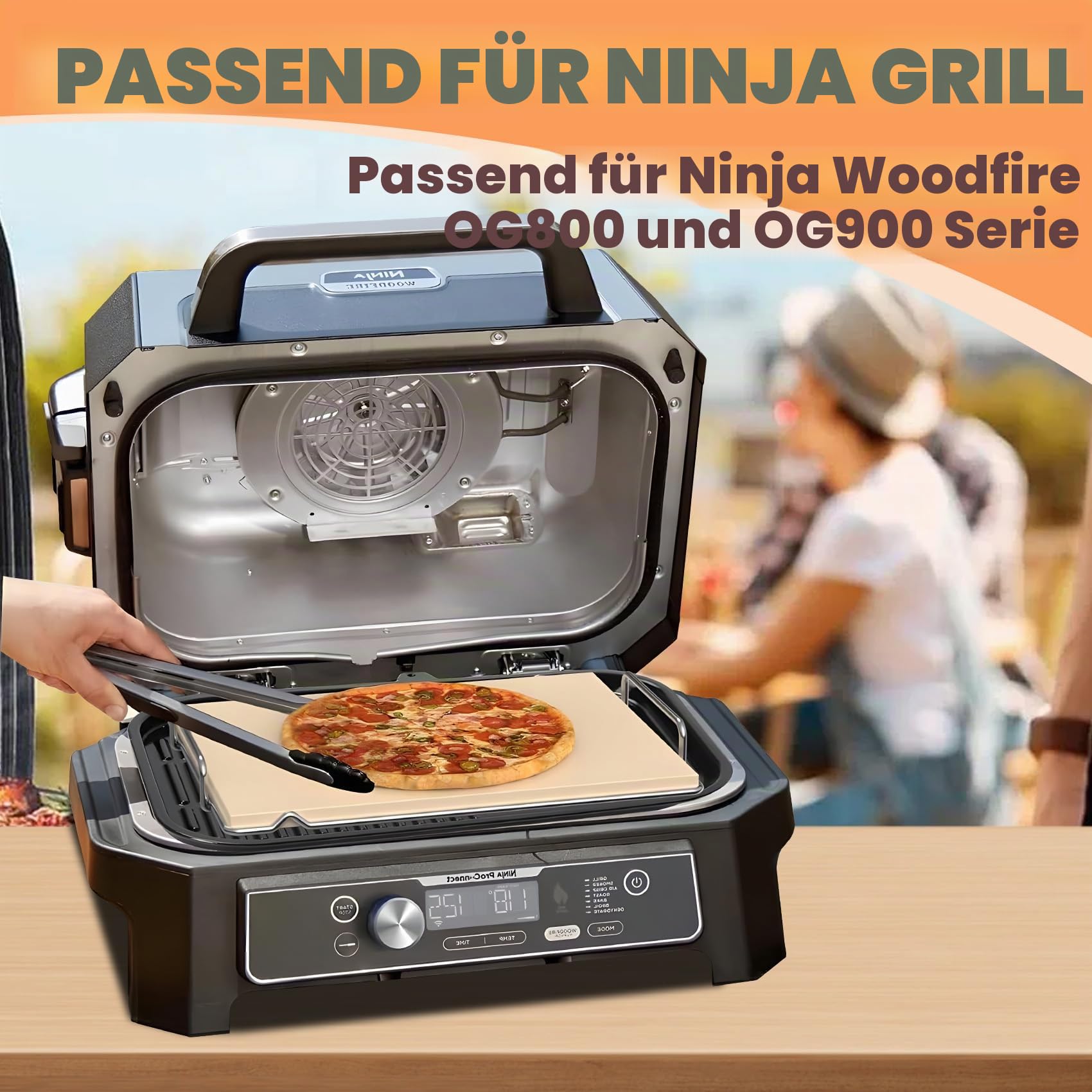 Pizzastein mit Gestell für Ninja Woodfire XL Grill OG800 OG900 Serie Zubehör, Woodfire Grill Pizzastein für Ninja OG951 OG850 OG952 Pro Connect XL Outdoor Grill Zubehör, Rechteck