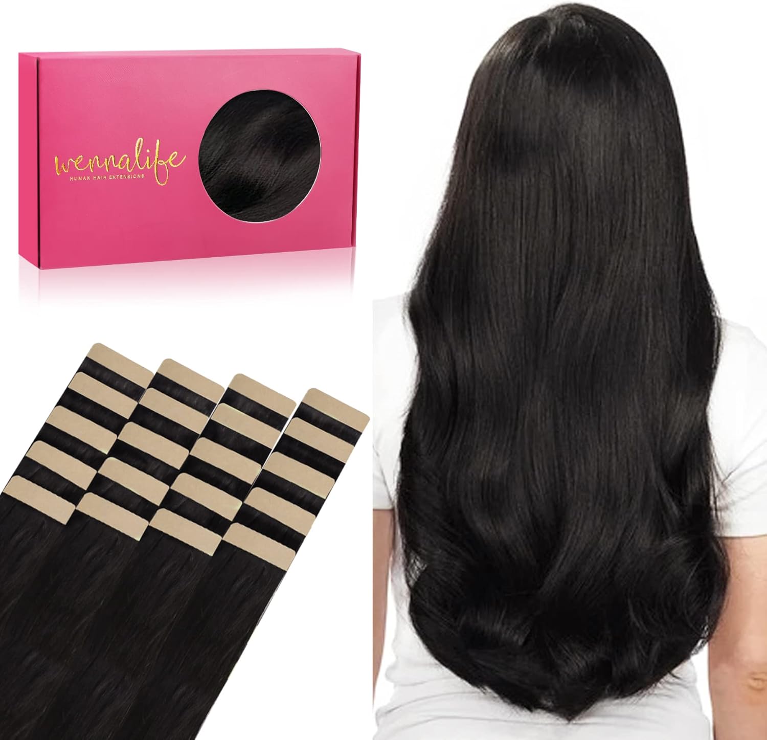 WENNALIFE Tape in Hair Extensions Human Hair, 20pcs 14 inch 50g Natural