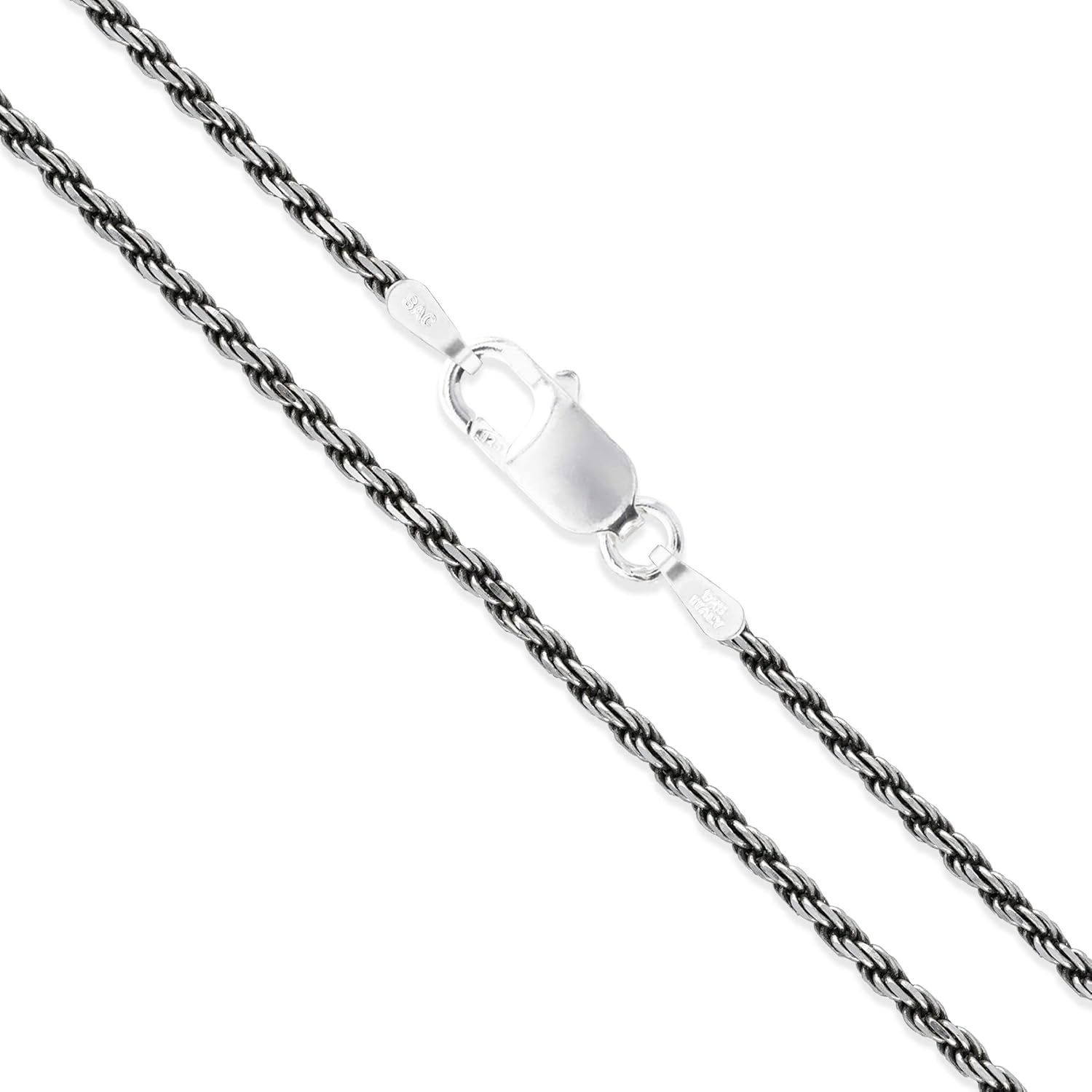 Sterling Silver Diamond-Cut Oxidized Rope Chain Solid 925 Italy Necklace