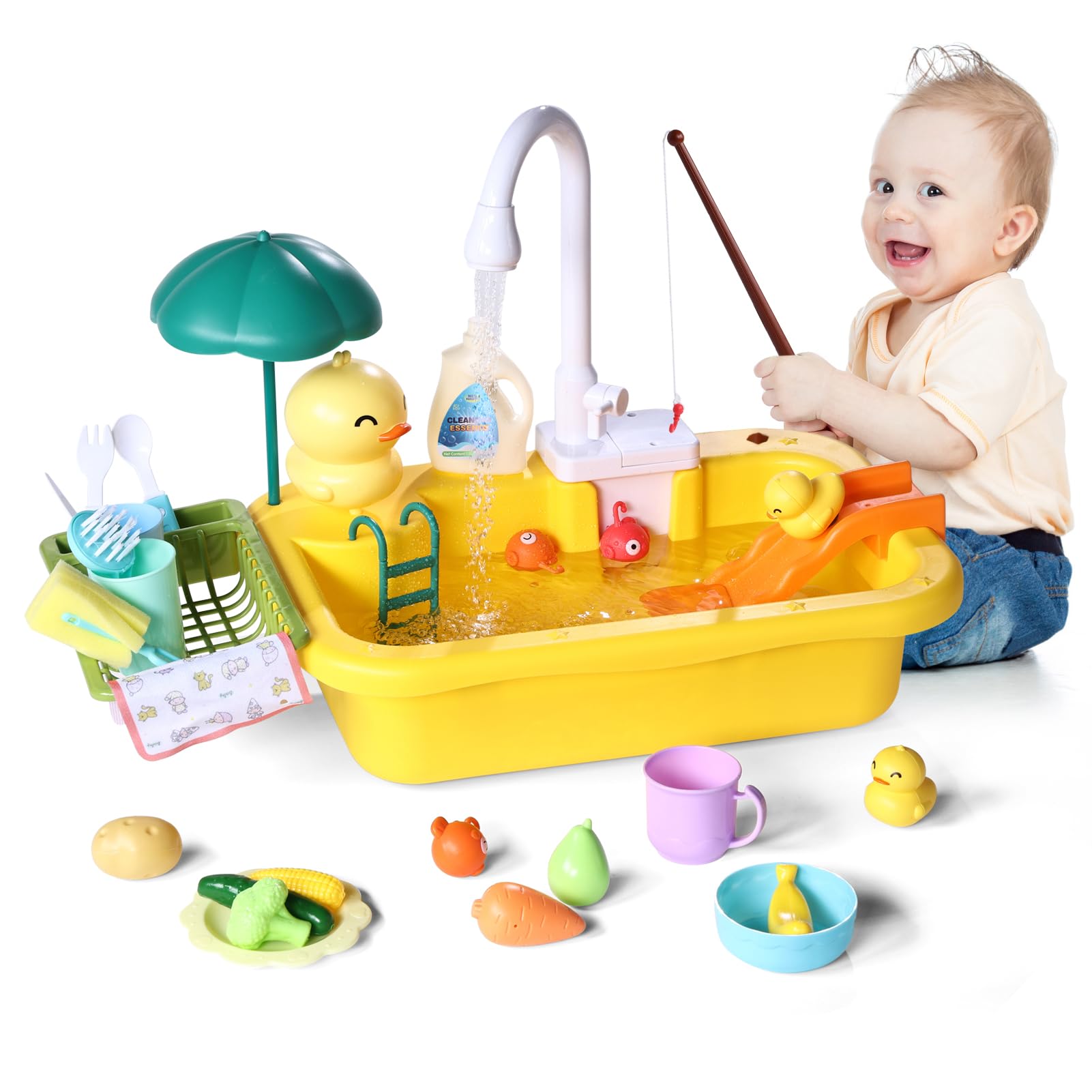 Toys for 3-8 Year Old Girls Gifts Play Sink with Running Water Play Table Mud Kitchen Role Play Toys for 3-8 Year Old Boy Gifts Play Kitchen Girls Toy Age 3-8 Toy Kitchen Toddler Kitchen Toy Sink