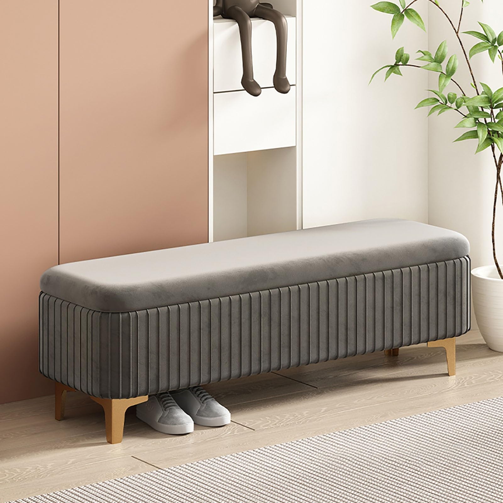 Pouf carré en velours Sto : optimisez votre espace avec un banc d'entrée