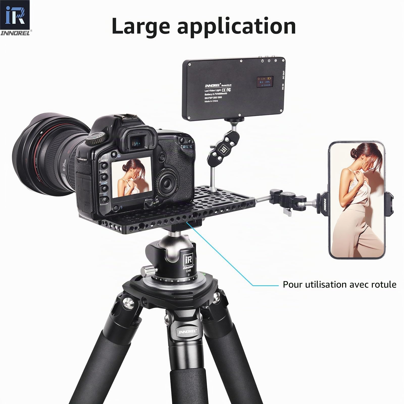 INNOREL CP10 Plateau à fromage multifonction avec filetage de 6,35 mm et 9,5 mm, plaque de montage avec trous de localisation ARRI intégrés pour appareil photo et trépied