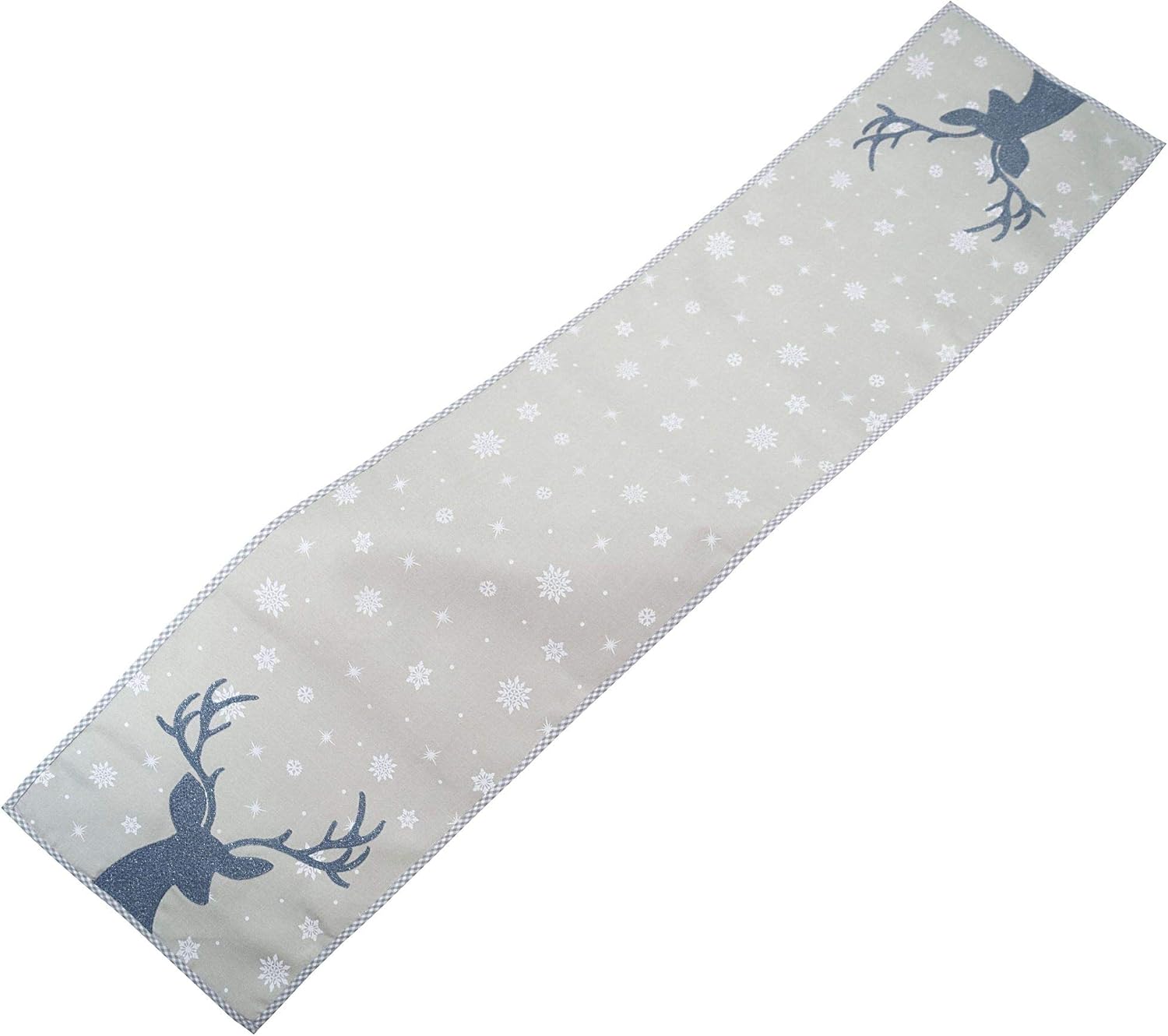 Raebel Table Runner - Long 40 x 175 cm, Light Grey / White / Ice Blue Print and Embroidery Deer Christmas Table Decoration
