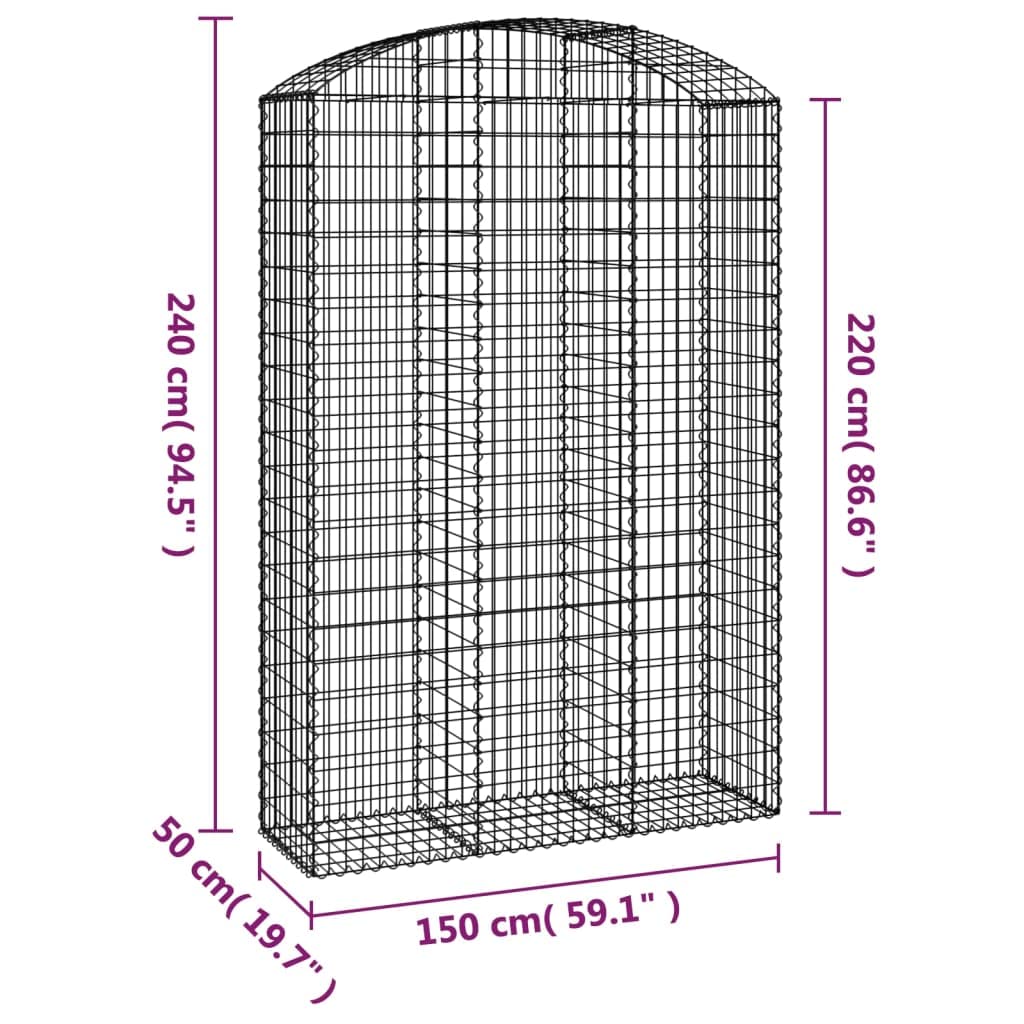 Gavión de arco alto 150x50x220/240 cm de hierro galvanizado para barrera de jardín y protección visual, pared decorativa insonorizada con construcción estable, ganchos reforzados