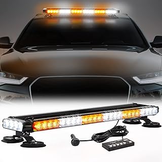 Amber White 29.5" LED Rooftop Strobe Lights Bar, Double Side Flashing Emergency Hazard Caution Warning Beacon Lightbar w/Magnetic for Construction Vehicles Tow Trucks Vans Tractor Snowplow