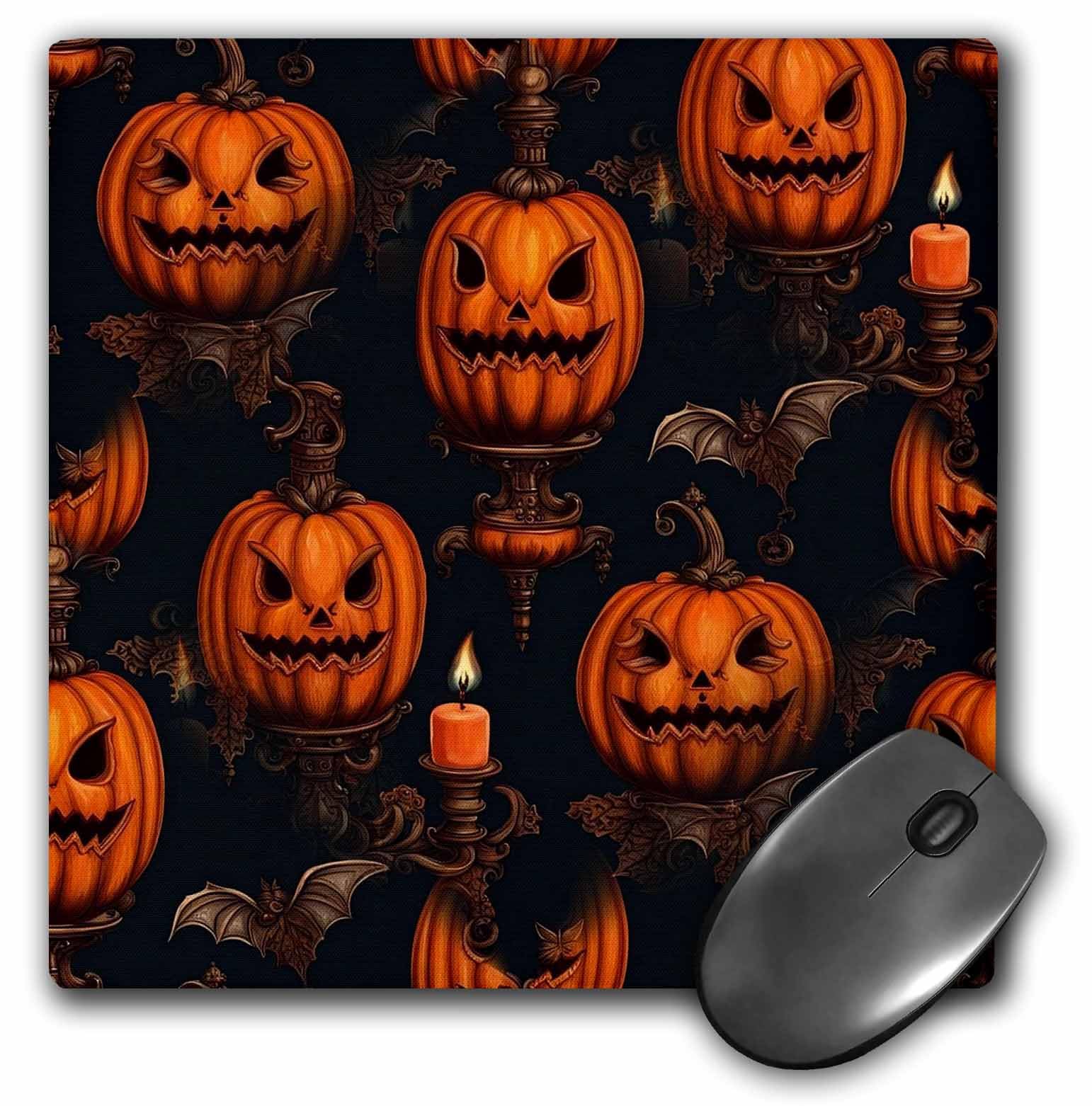 3dRose Jack O Lanterns, Flying Bats and Gothic Candle Sconce Cut Out - Mouse Pads (mp-384904-1)