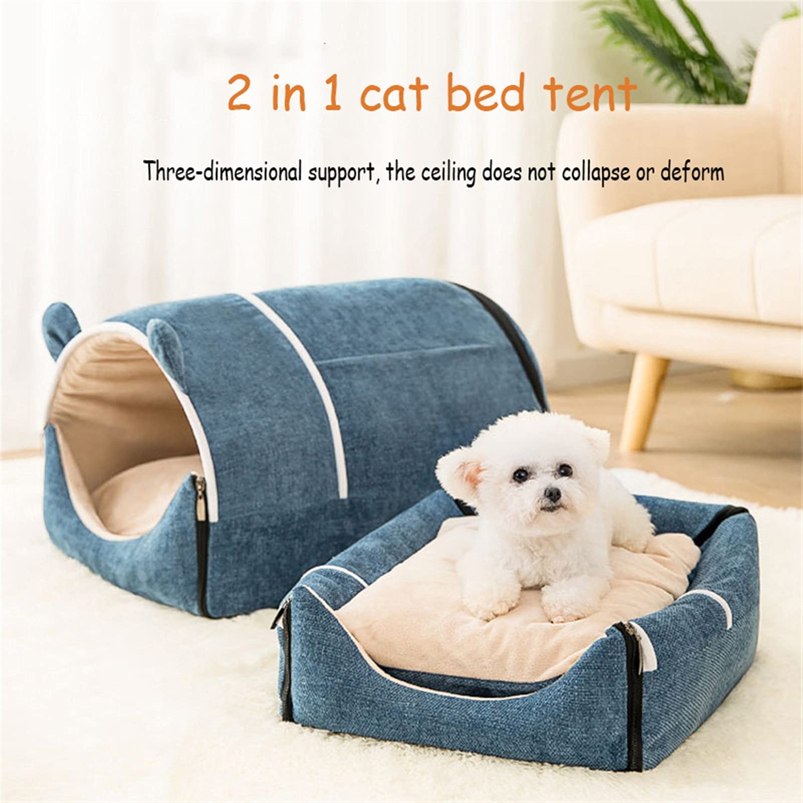 Sac de Couchage pour Chat avec Toit Igloo, Niche de Couchage pour Chat avec Capuchon en Coton PP pour l'hiver et Coussin Amovible et Lavable pour Petits Chats D'intérieur et Chiens