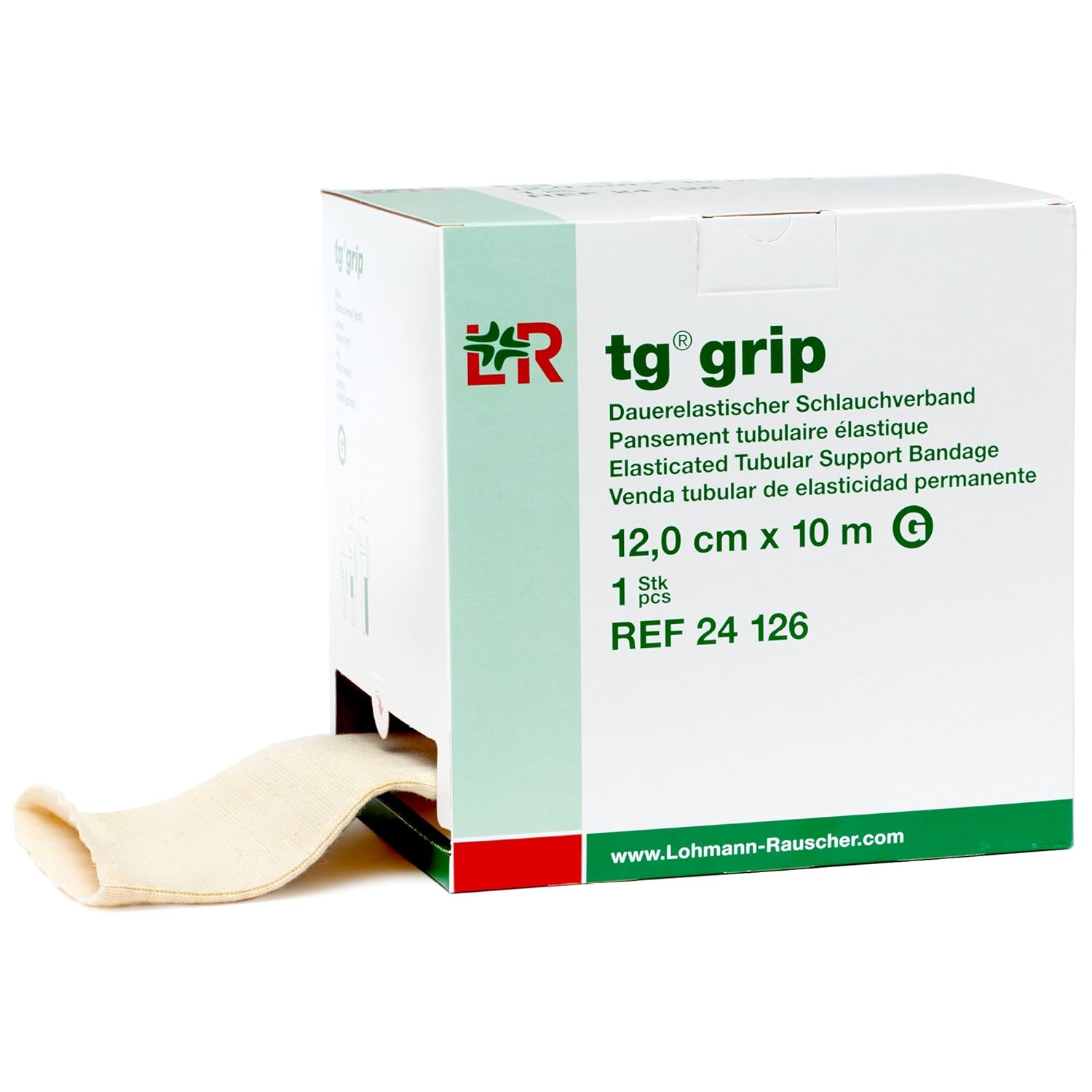 Lohmann & Rauscher Tg Grip, Size G, 12cm x 10m, Elasticated Tubular Compression Bandage for Light & Comfortable Support, Sleeve for Sprains, Strains, Soft Tissue Injuries, Skin Friendly Stockinette