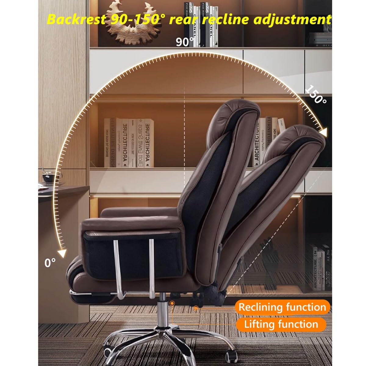 Ergonomiczne krzesło biurowe z wysokim oparciem, fotel biurowy z obrotową regulacją wysokości, skórzane, tapicerowane siedzisko, lateksowa wyściółka, niebieski/A