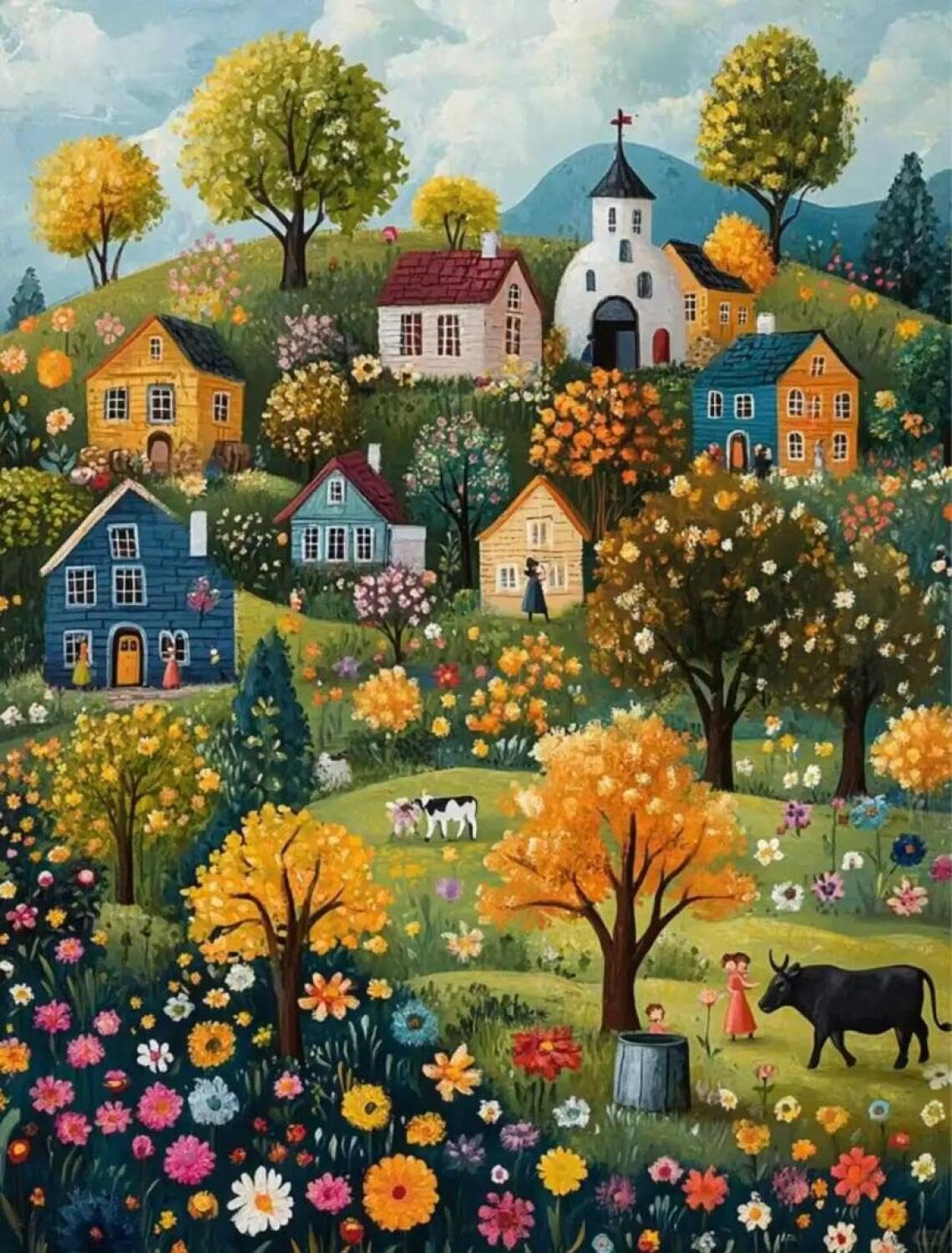 Rqwybcaxn Seed Bead Embroidery Kits Colorful Houses 40x50cm