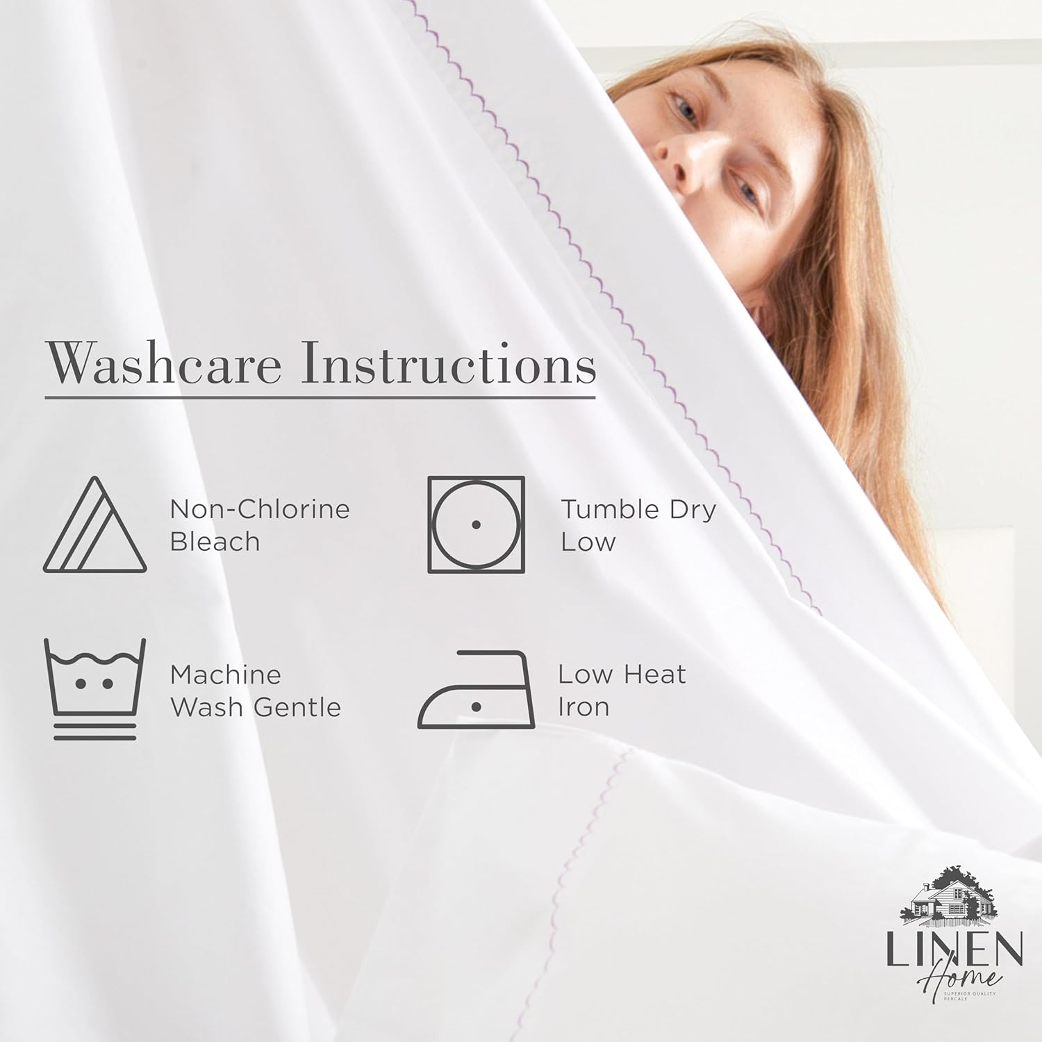 Linen Home 100% Cotton Percale Marrow Stitch Hem Sheet Set King Size, Peach, 4 Piece Hotel-Style Tailored Deep Pocket Bedding, Crisp Cool All-Season Breathable Sheets, Long-Staple Combed Cotton