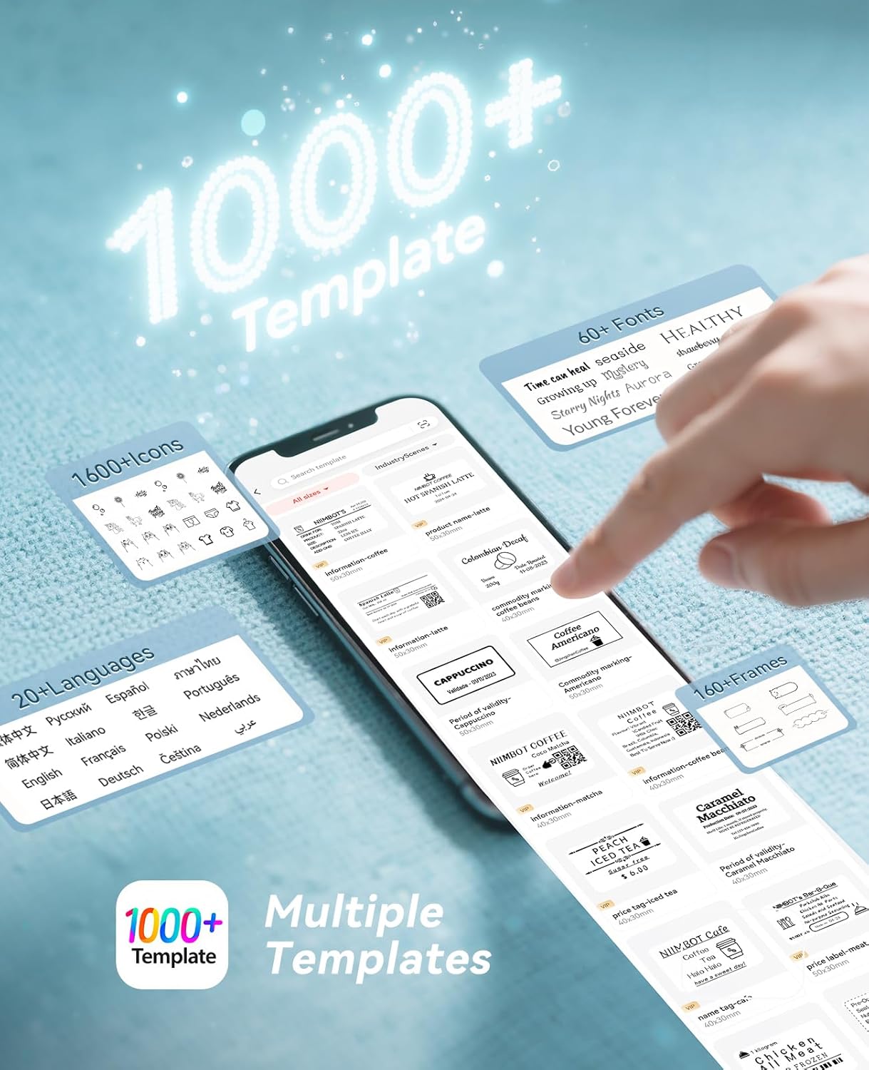 NIIMBOT 2Inch Label Maker Machine with 3 Tape, B1 Portable Sticker Printer for Small Businesses, Clothing, Logo, Jar, Address, Compatible with Phones & PC, Blue White