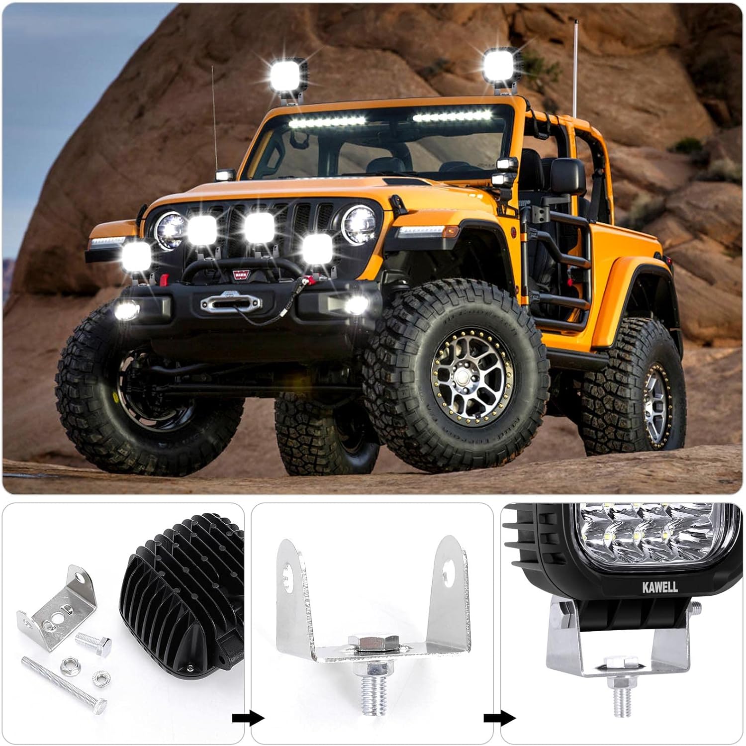 Kawell 48W LED Driving Light Add-On Fog Light 6000K Spotlight LED Light Pods IP67 Waterproof LED Work Light for Off Road Motorcycle ATV UTV 4X4 SUV Truck Tractor Boat
