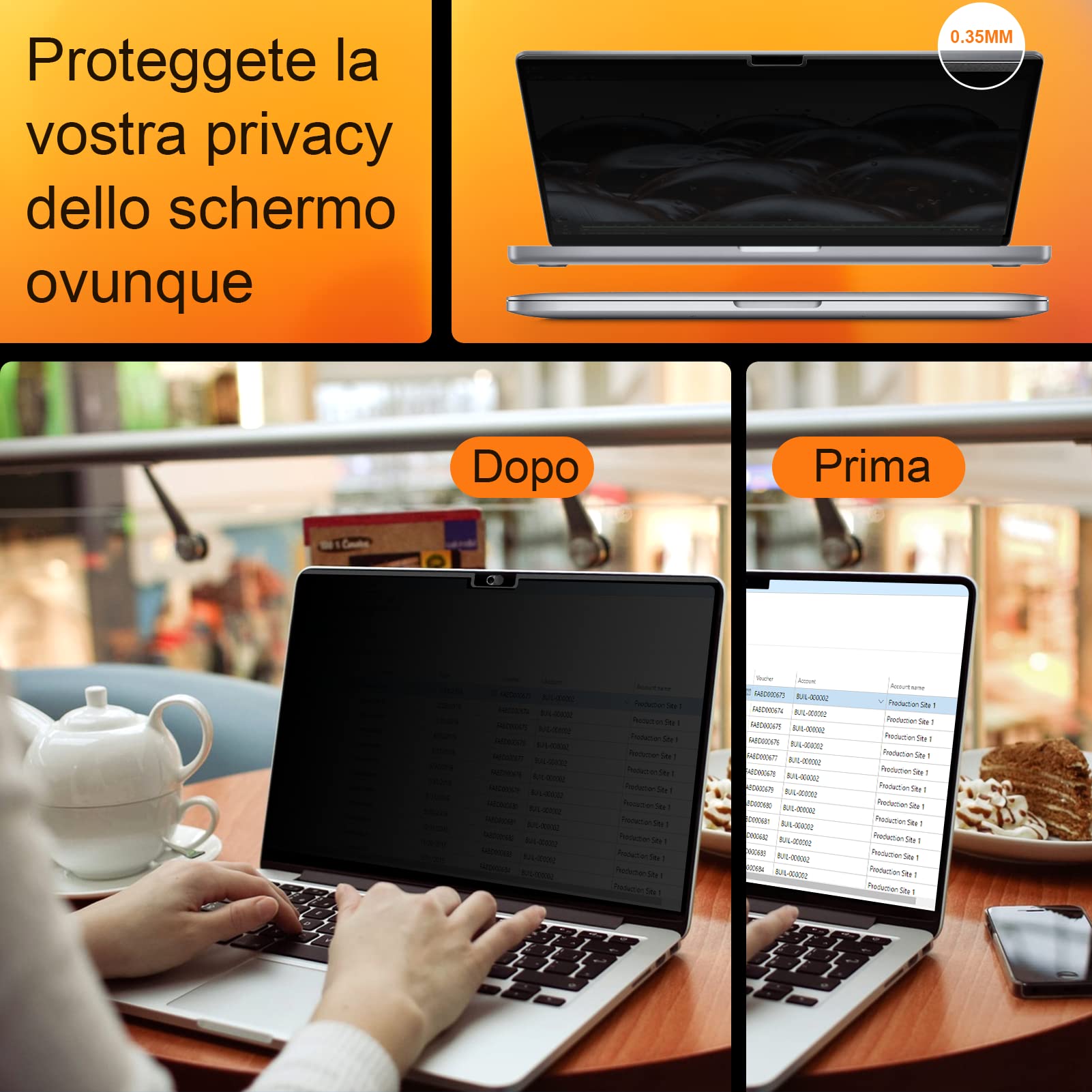 Filtro Privacy MacBook Magnetico Compatibile con MacBook Air 13 Pollici(2018-2021, M1) e MacBook Pro 13 Pollici(2016-2022, M1, M2) , Anti Luce Blu Pellicola Protezione Della Privacy Filter MacBook