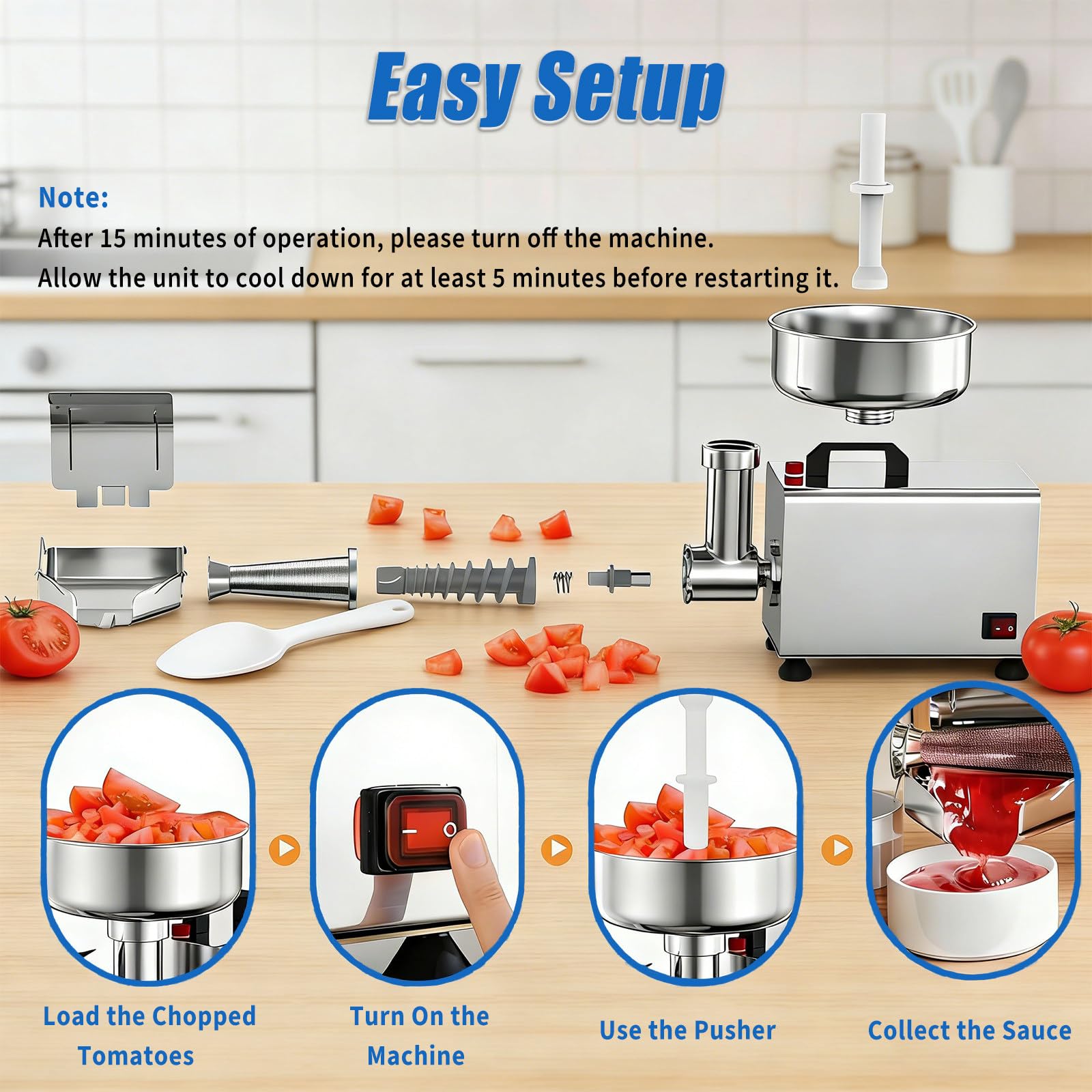 Frantoio elettrico per pomodori e marmellata, in acciaio inox da 450 W, con grande scivolo da 21,6 cm per macinare pomodoro, fragola, salsa di mirtilli