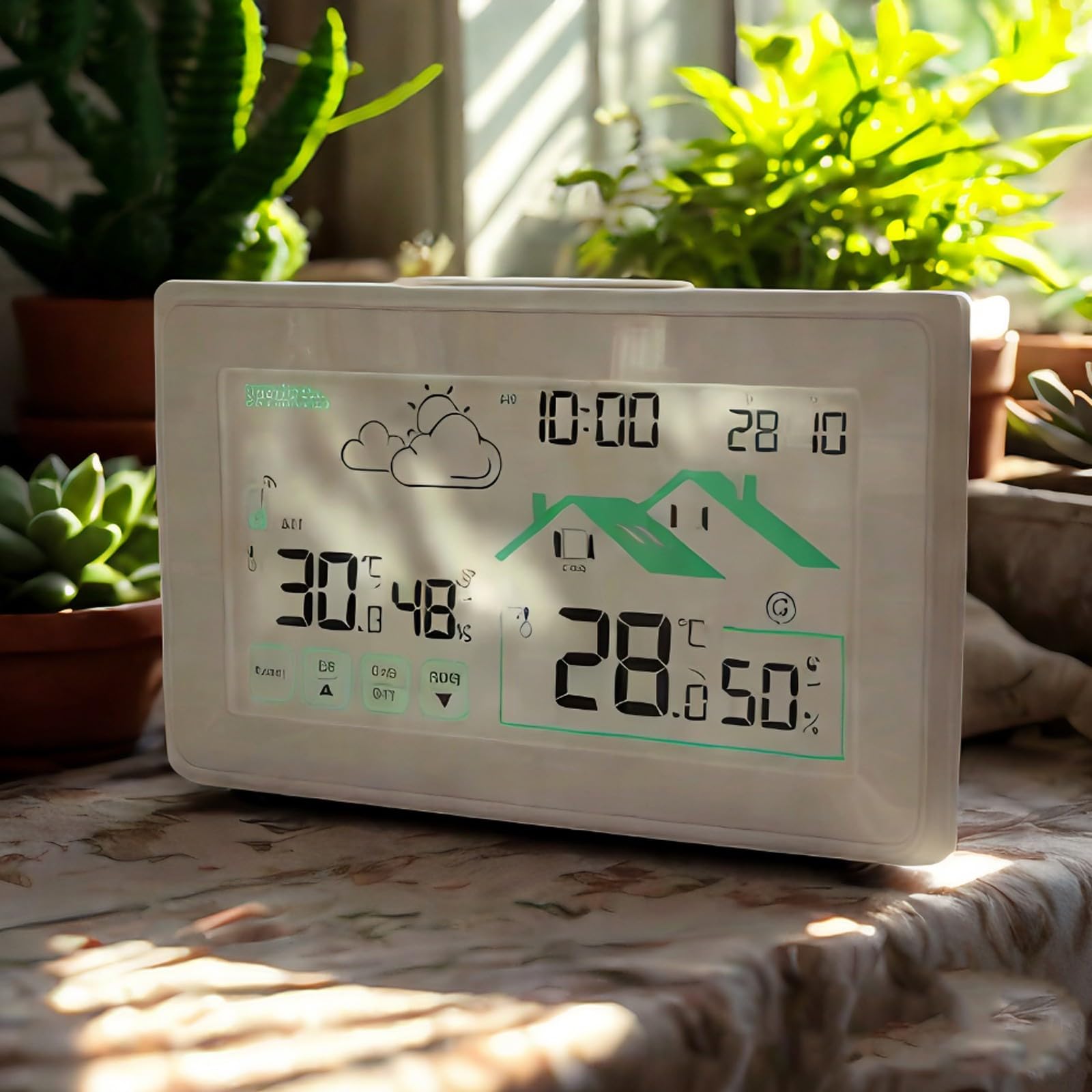 Termómetros para Interiores y Exteriores con Reloj controlado por Radio y Monitor de Temperatura y Humedad para Entorno del hogar Confort Pronóstico del en hogar Sensores de Humedad de