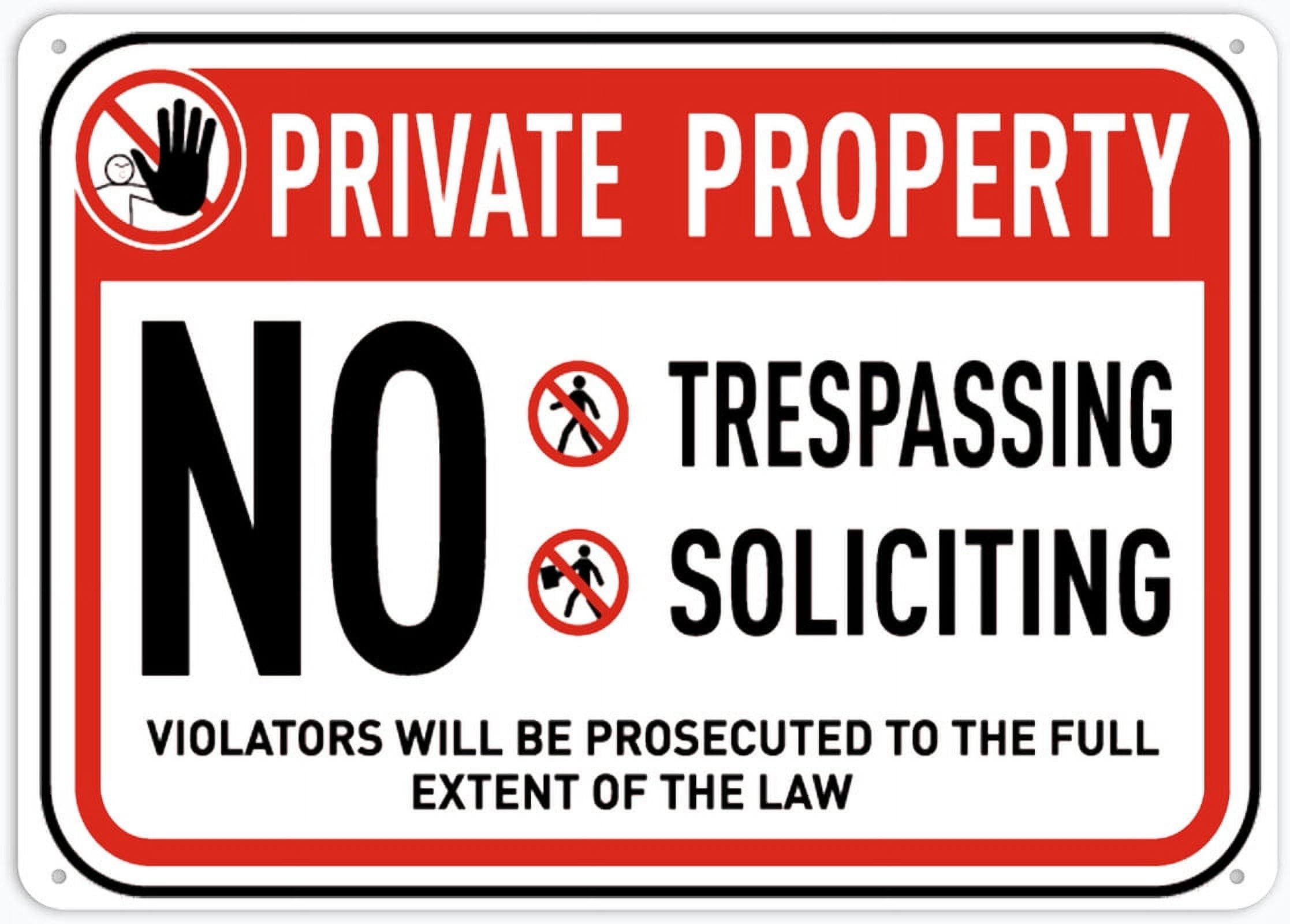 peiyeety No Trespassing Soliciting Sign 12x16 Inches Rust Free Aluminum - Uv Protected, Waterproof, Weatherproof and Fade Resistant - 4 Pre-Drilled Holes