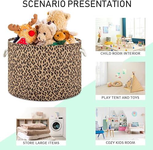 Miniatura 4 de Wild Black Yellow Leopard storage basket foldable and waterproof pantry baskets circle with sturdy handle bags shelving art for toys shelf shoe